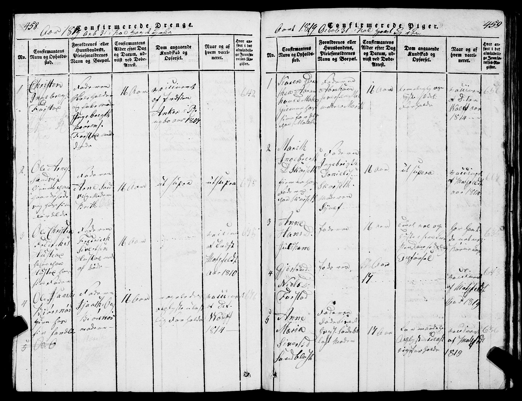 Ministerialprotokoller, klokkerbøker og fødselsregistre - Møre og Romsdal, SAT/A-1454/567/L0781: Parish register (copy) no. 567C01, 1818-1845, p. 458-459