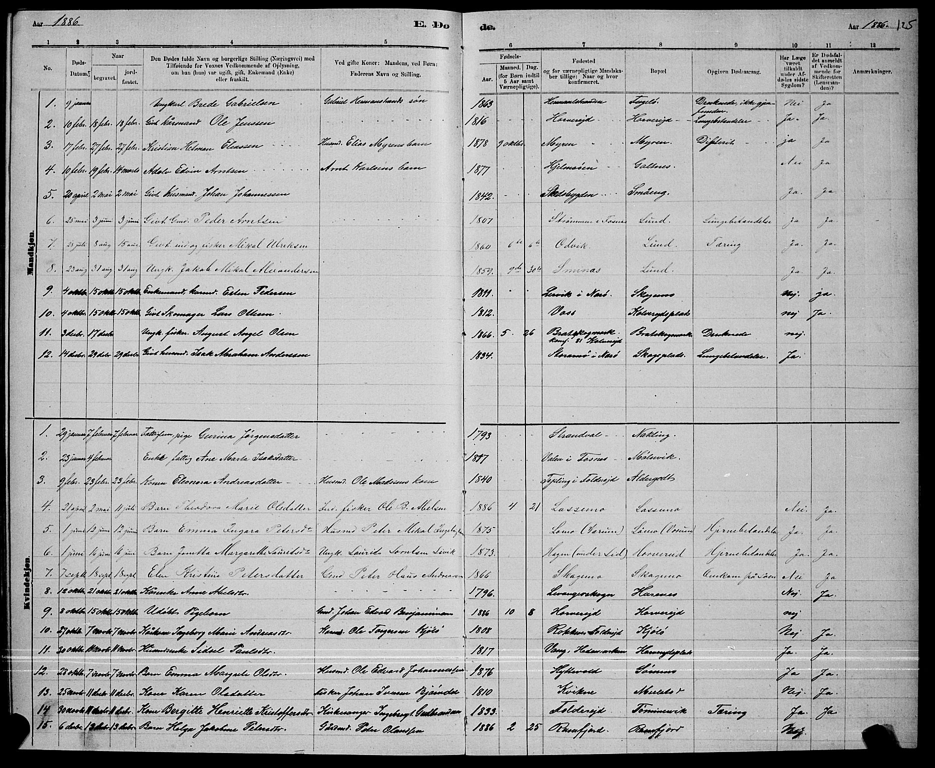 Ministerialprotokoller, klokkerbøker og fødselsregistre - Nord-Trøndelag, SAT/A-1458/780/L0651: Parish register (copy) no. 780C03, 1884-1898, p. 125