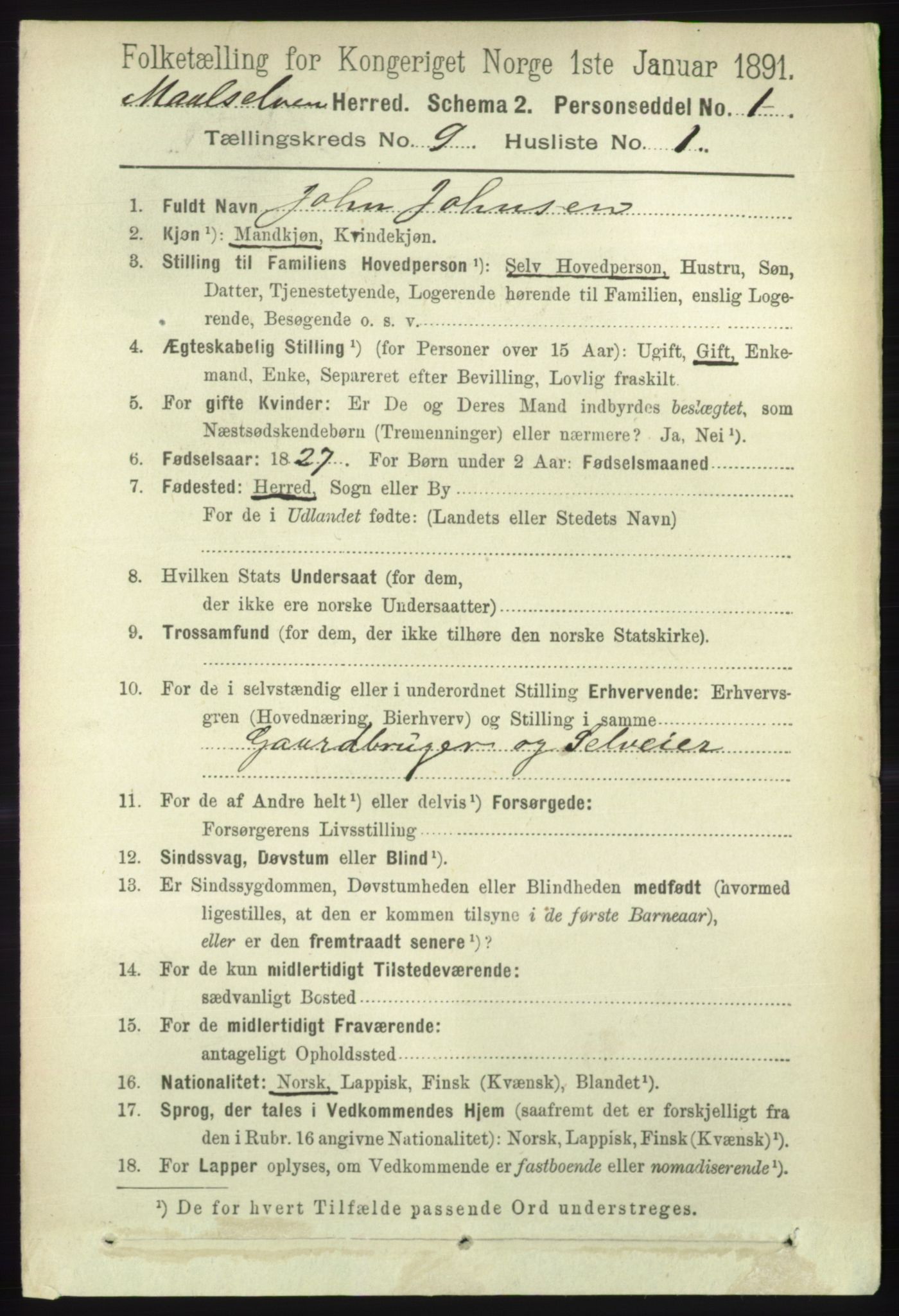 RA, 1891 census for 1924 Målselv, 1891, p. 2742