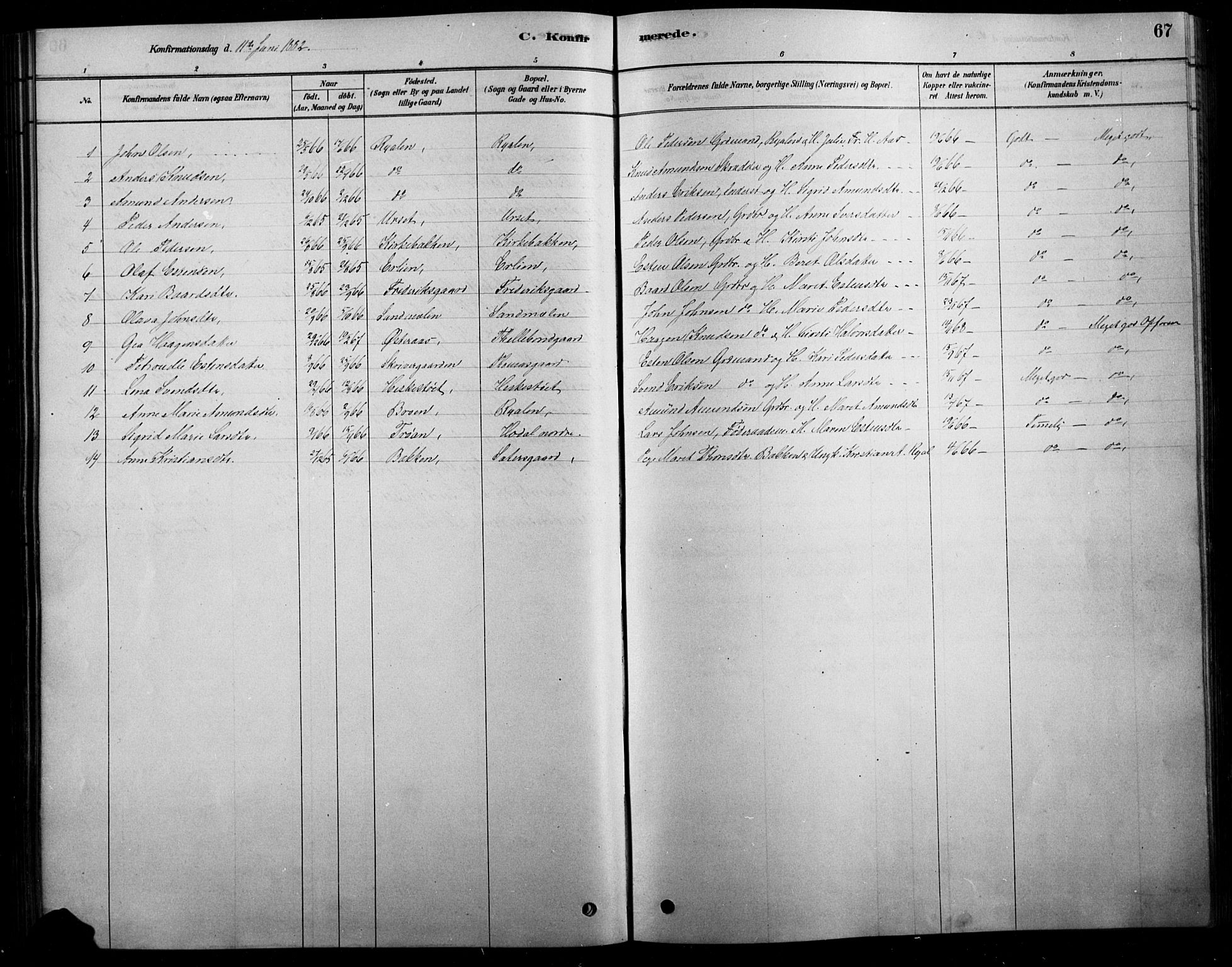 Tolga prestekontor, SAH/PREST-062/L/L0007: Parish register (copy) no. 7, 1878-1919, p. 67