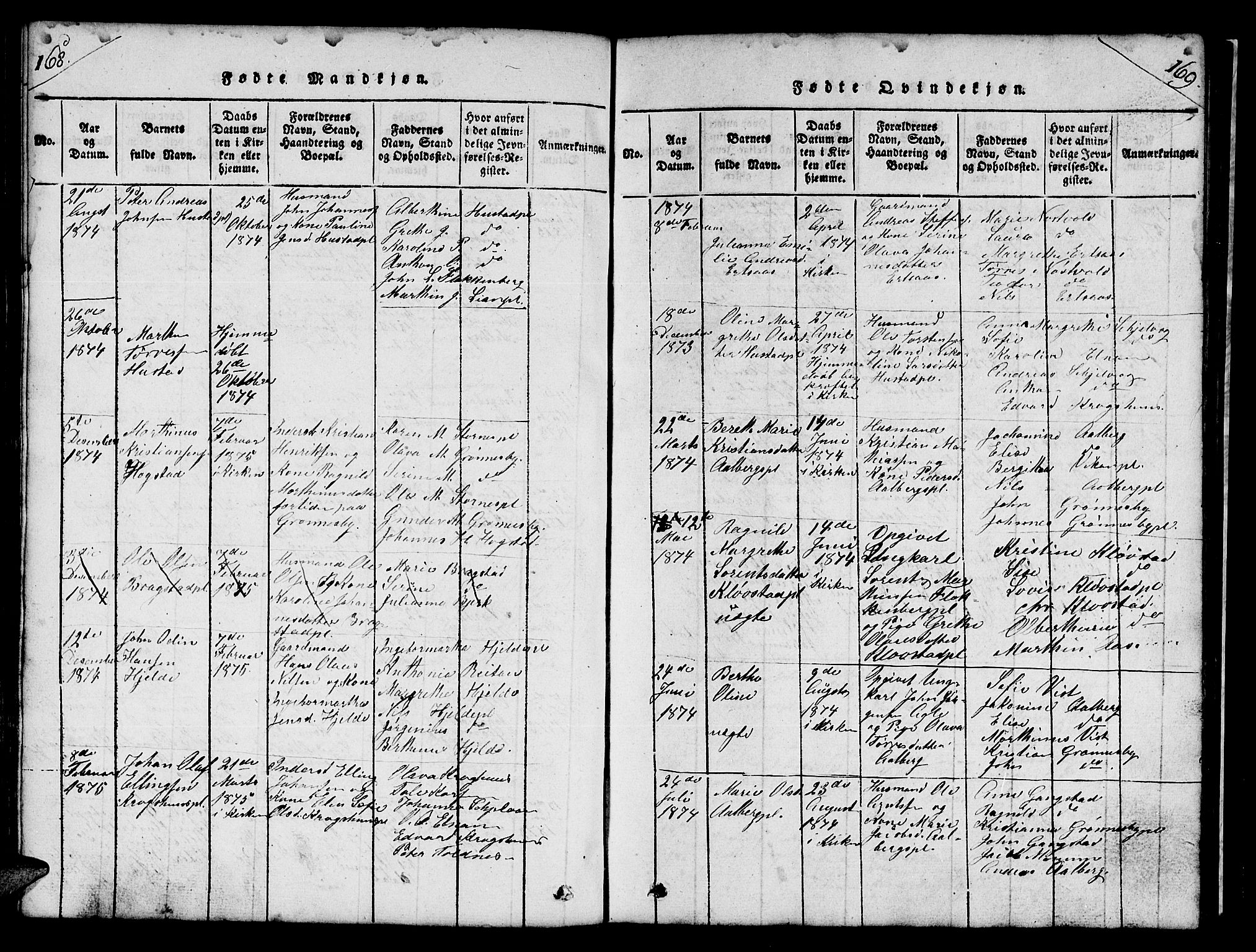 Ministerialprotokoller, klokkerbøker og fødselsregistre - Nord-Trøndelag, AV/SAT-A-1458/732/L0317: Parish register (copy) no. 732C01, 1816-1881, p. 168-169