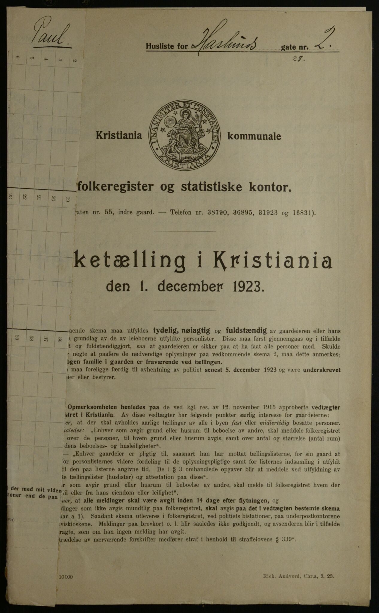 OBA, Municipal Census 1923 for Kristiania, 1923, p. 29979