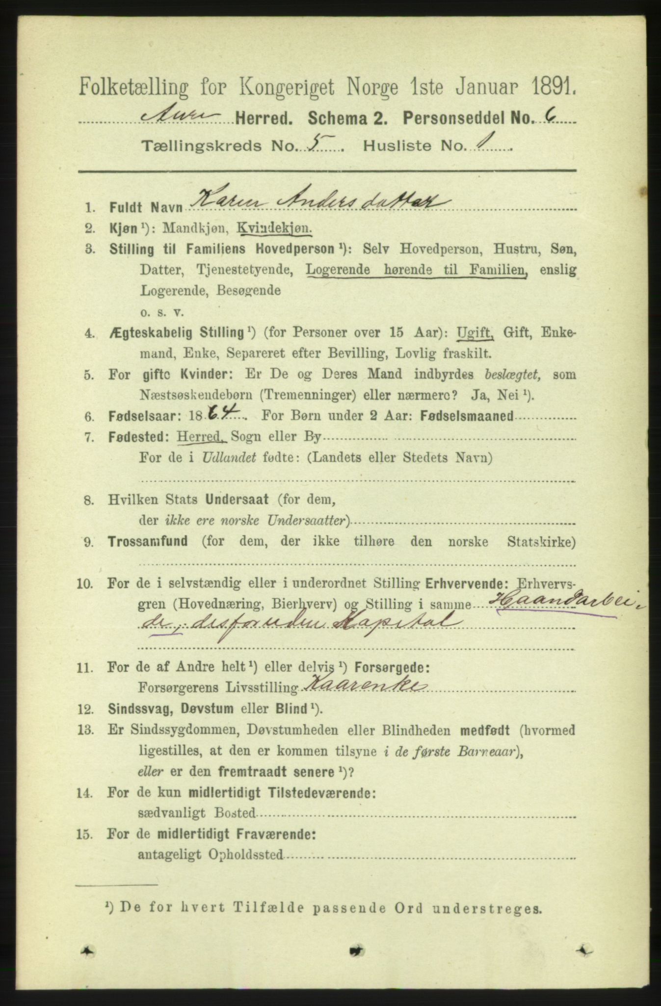 RA, 1891 census for 1569 Aure, 1891, p. 2714