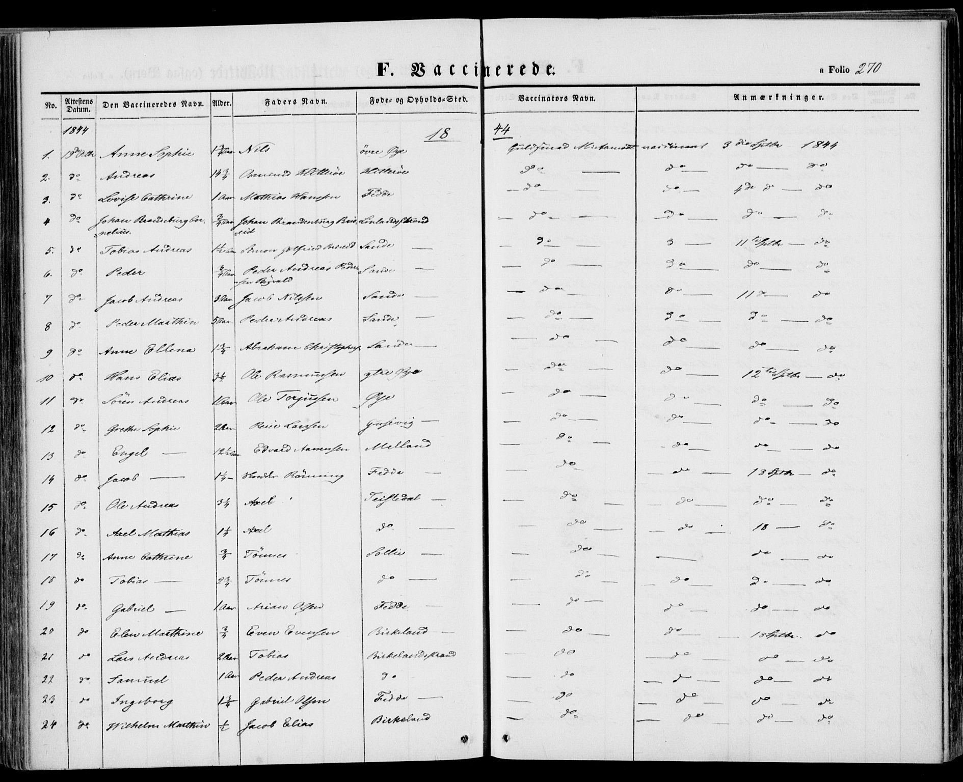 Kvinesdal sokneprestkontor, SAK/1111-0026/F/Fa/Fab/L0005: Parish register (official) no. A 5, 1844-1857, p. 270