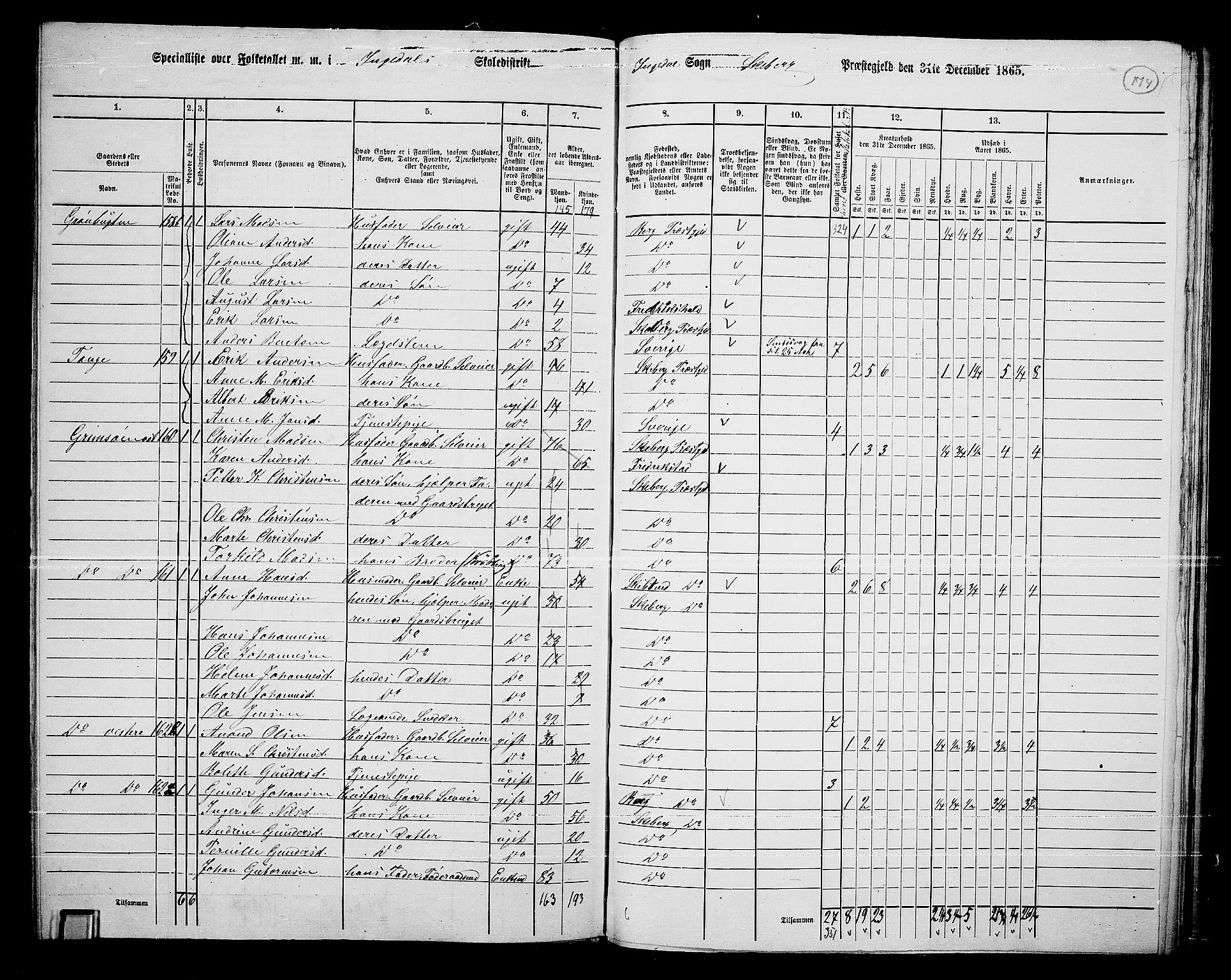 RA, 1865 census for Skjeberg, 1865, p. 160