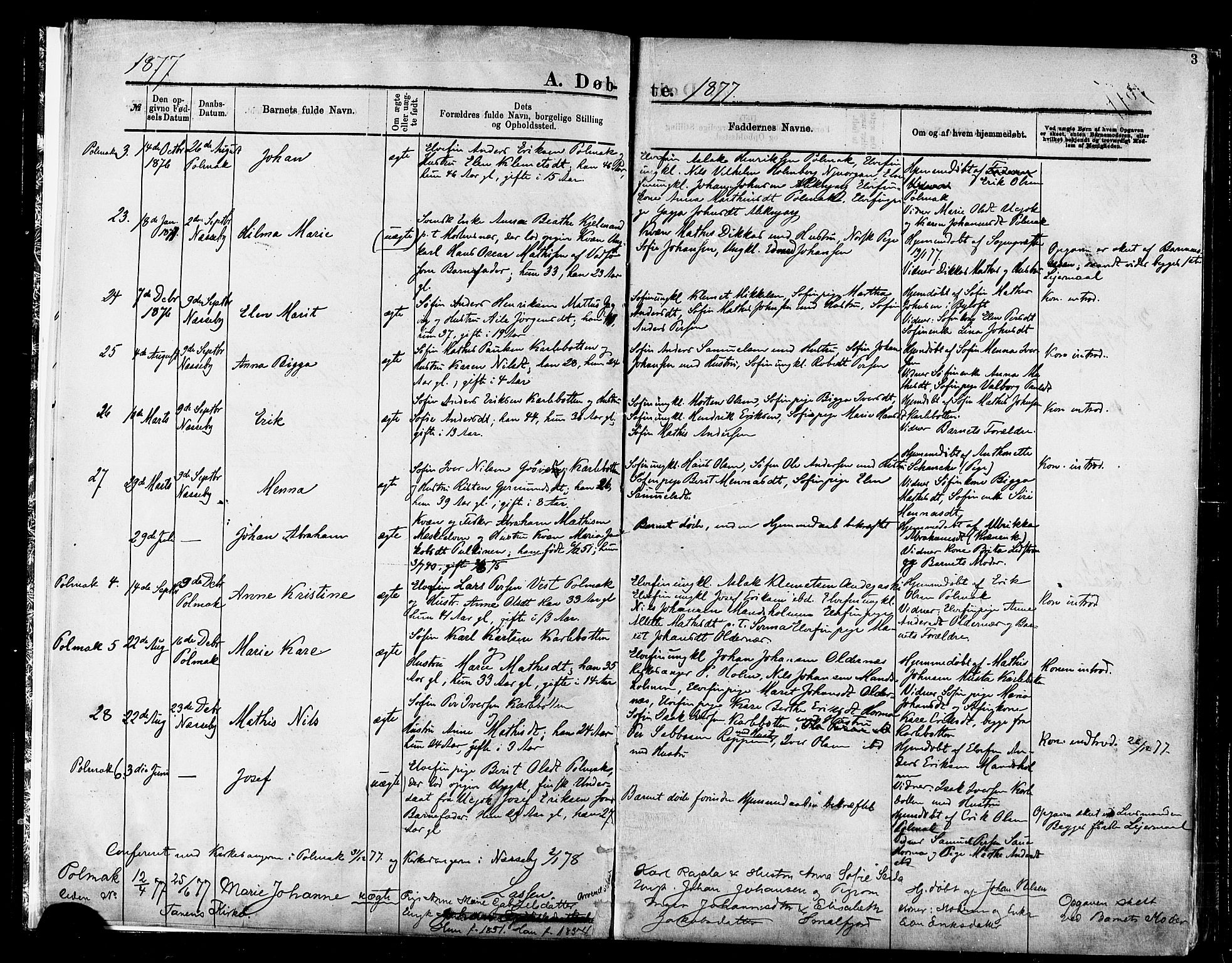 Nesseby sokneprestkontor, AV/SATØ-S-1330/H/Ha/L0004kirke: Parish register (official) no. 4, 1877-1884, p. 3