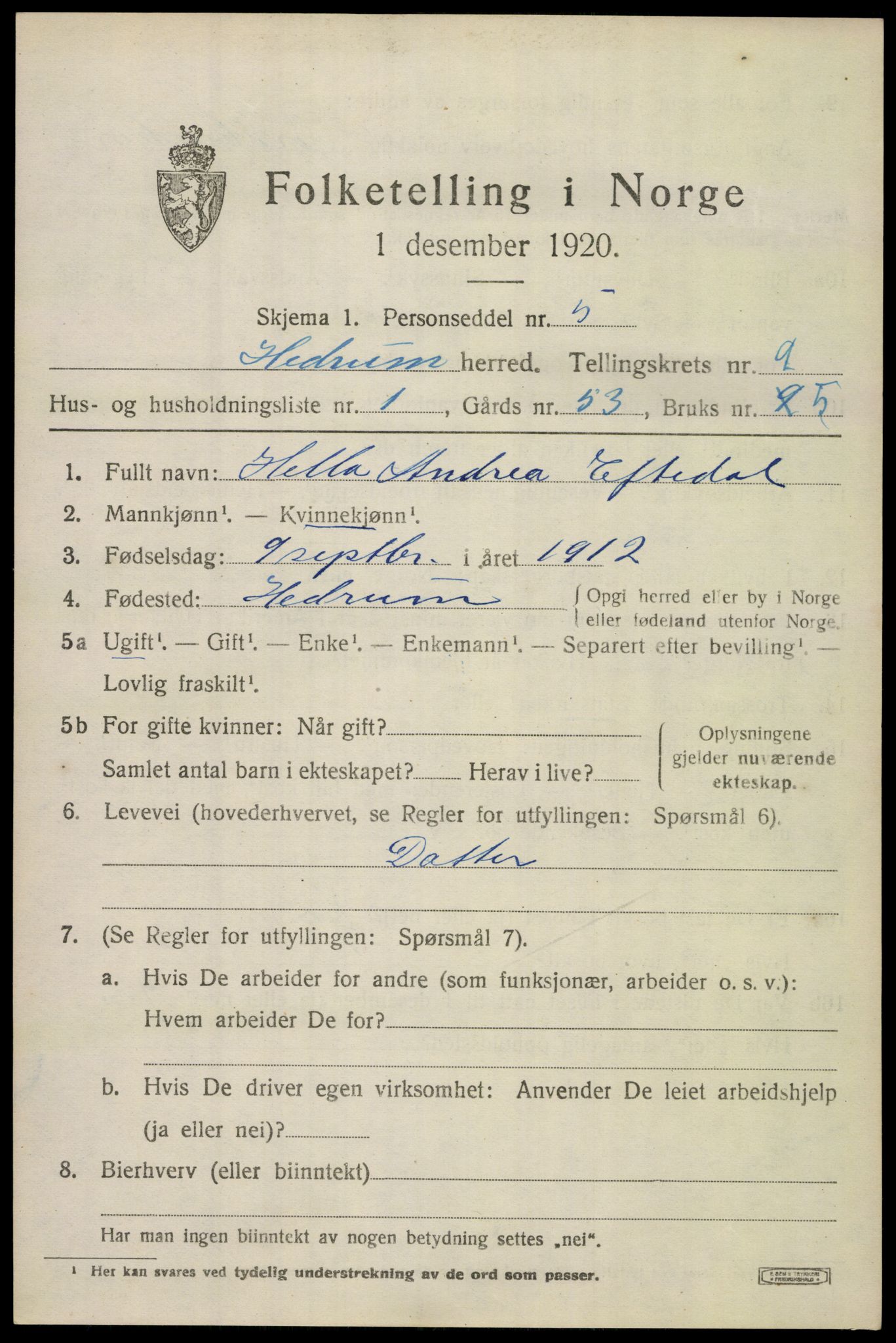SAKO, 1920 census for Hedrum, 1920, p. 6811