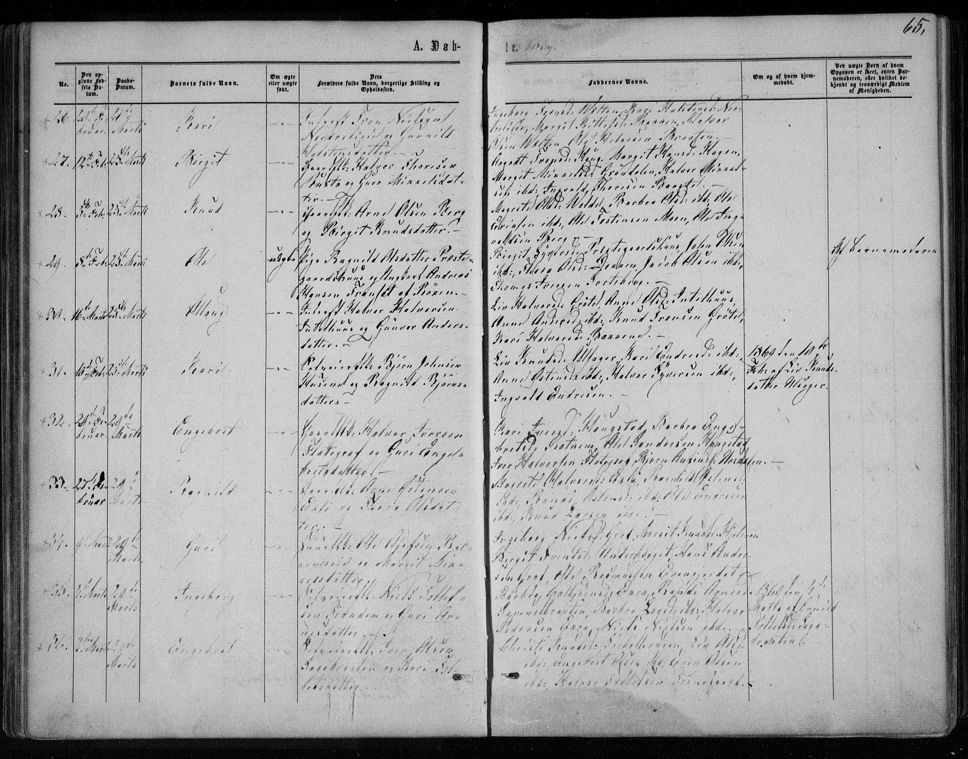 Gol kirkebøker, AV/SAKO-A-226/F/Fa/L0003: Parish register (official) no. I 3, 1863-1875, p. 65