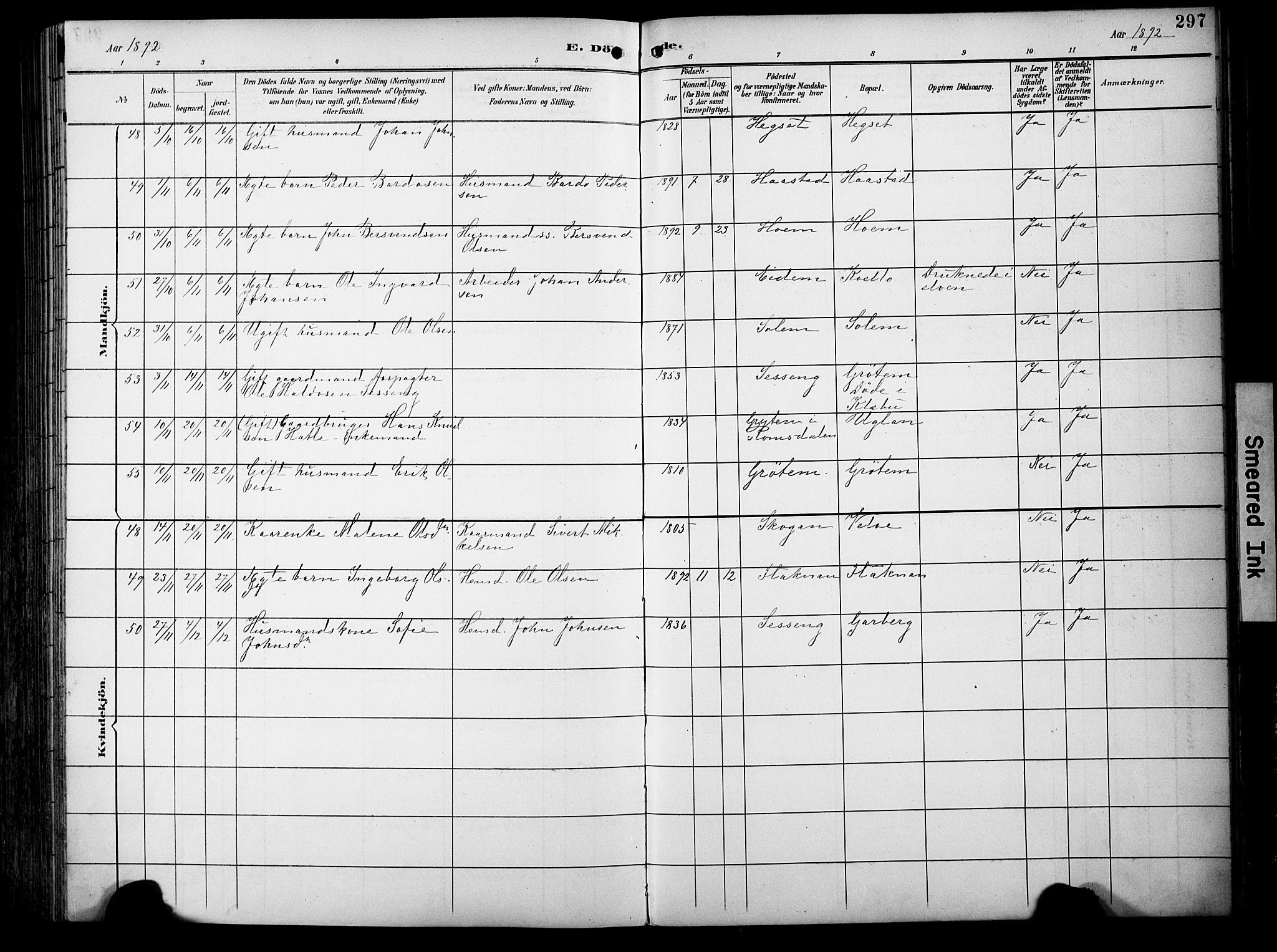 Ministerialprotokoller, klokkerbøker og fødselsregistre - Sør-Trøndelag, SAT/A-1456/695/L1149: Parish register (official) no. 695A09, 1891-1902, p. 297