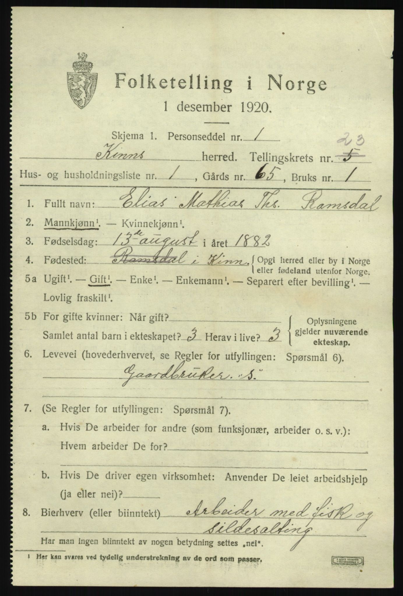 SAB, 1920 census for Kinn, 1920, p. 8165