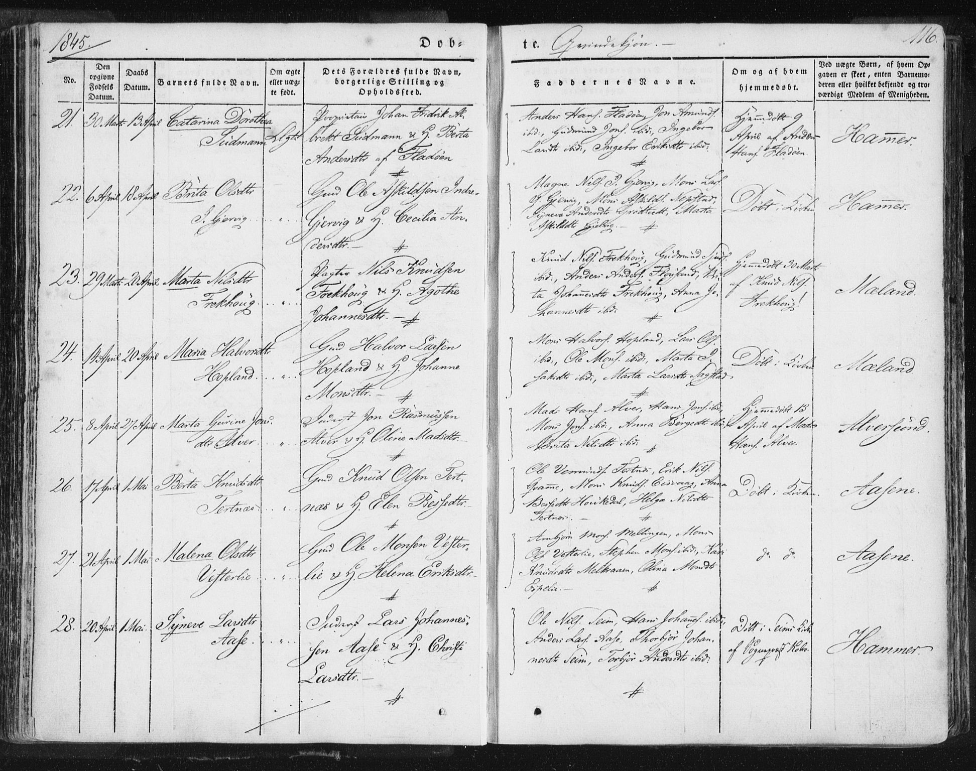 Hamre sokneprestembete, SAB/A-75501/H/Ha/Haa/Haaa/L0012: Parish register (official) no. A 12, 1834-1845, p. 116