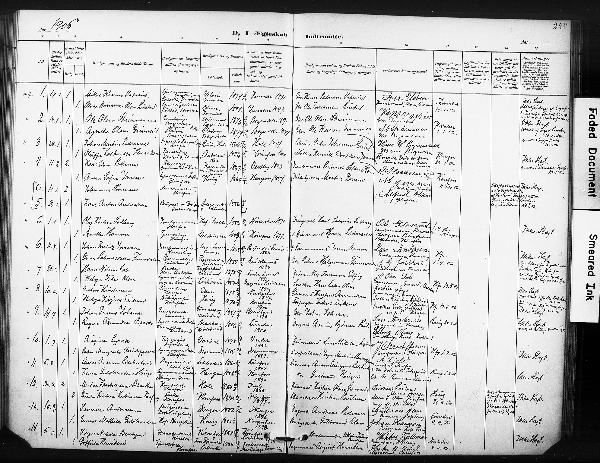 Hønefoss kirkebøker, AV/SAKO-A-609/F/Fa/L0003: Parish register (official) no. 3, 1900-1913, p. 240