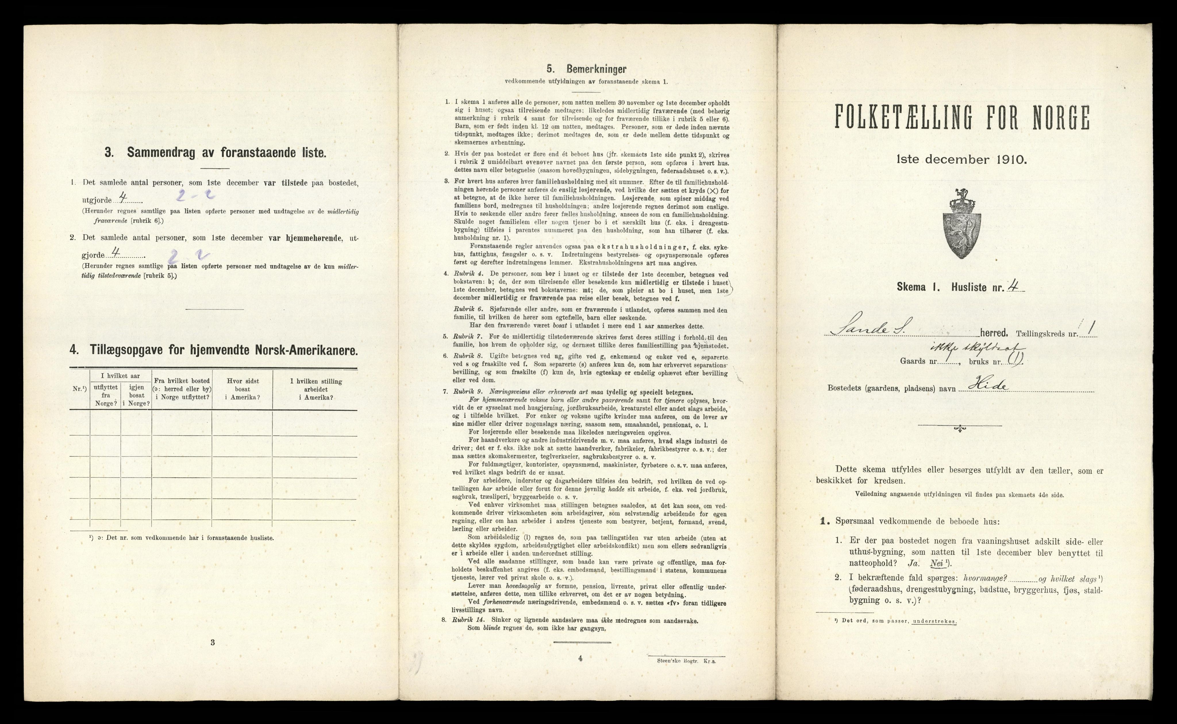 RA, 1910 census for Sande, 1910, p. 44