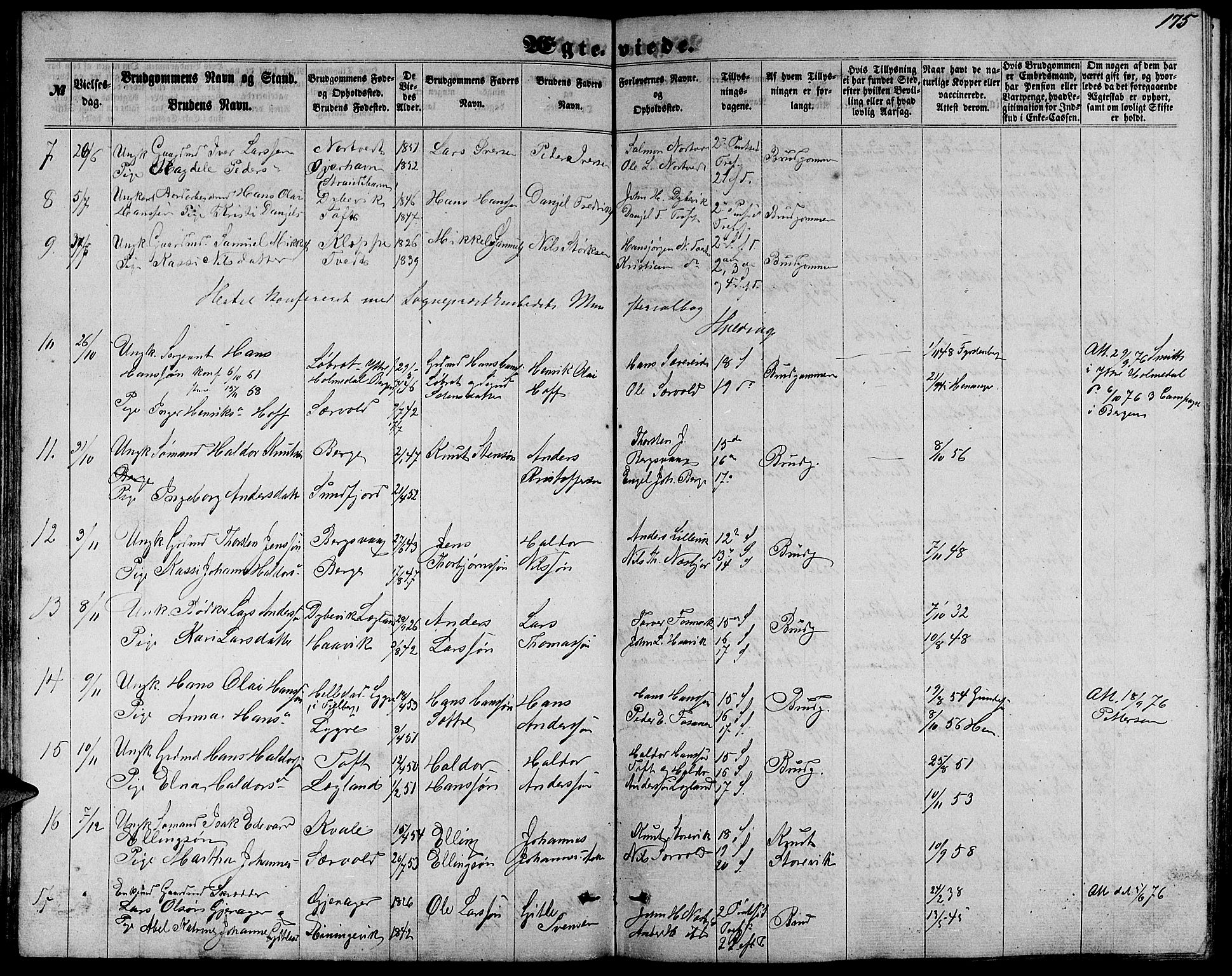 Fusa sokneprestembete, SAB/A-75401/H/Hab: Parish register (copy) no. C 1, 1861-1885, p. 175