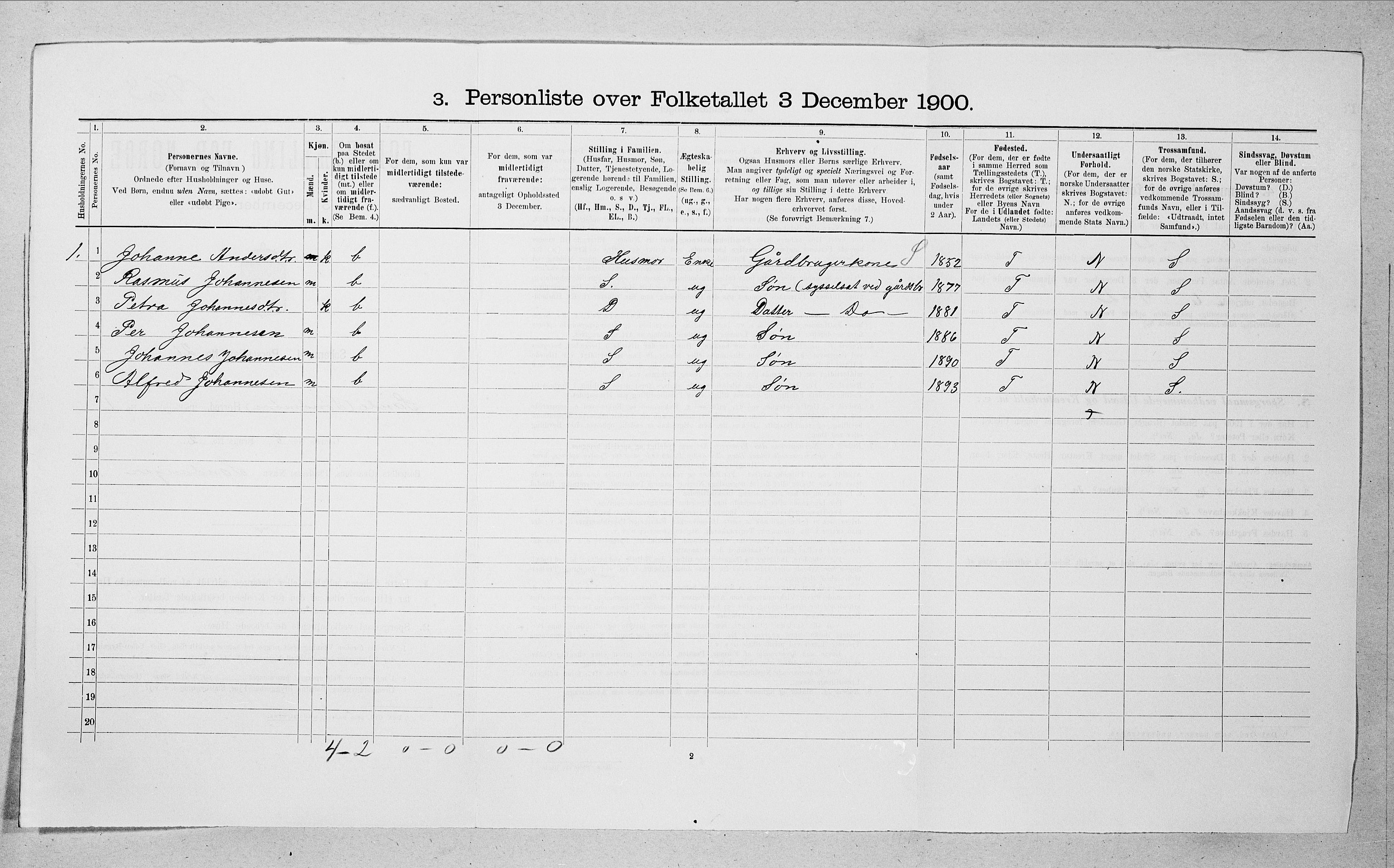 SAT, 1900 census for Sande, 1900, p. 113