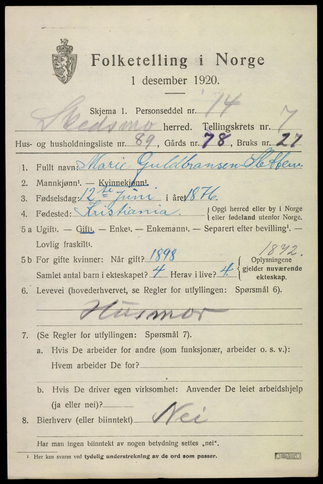 SAO, 1920 census for Skedsmo, 1920, p. 8745