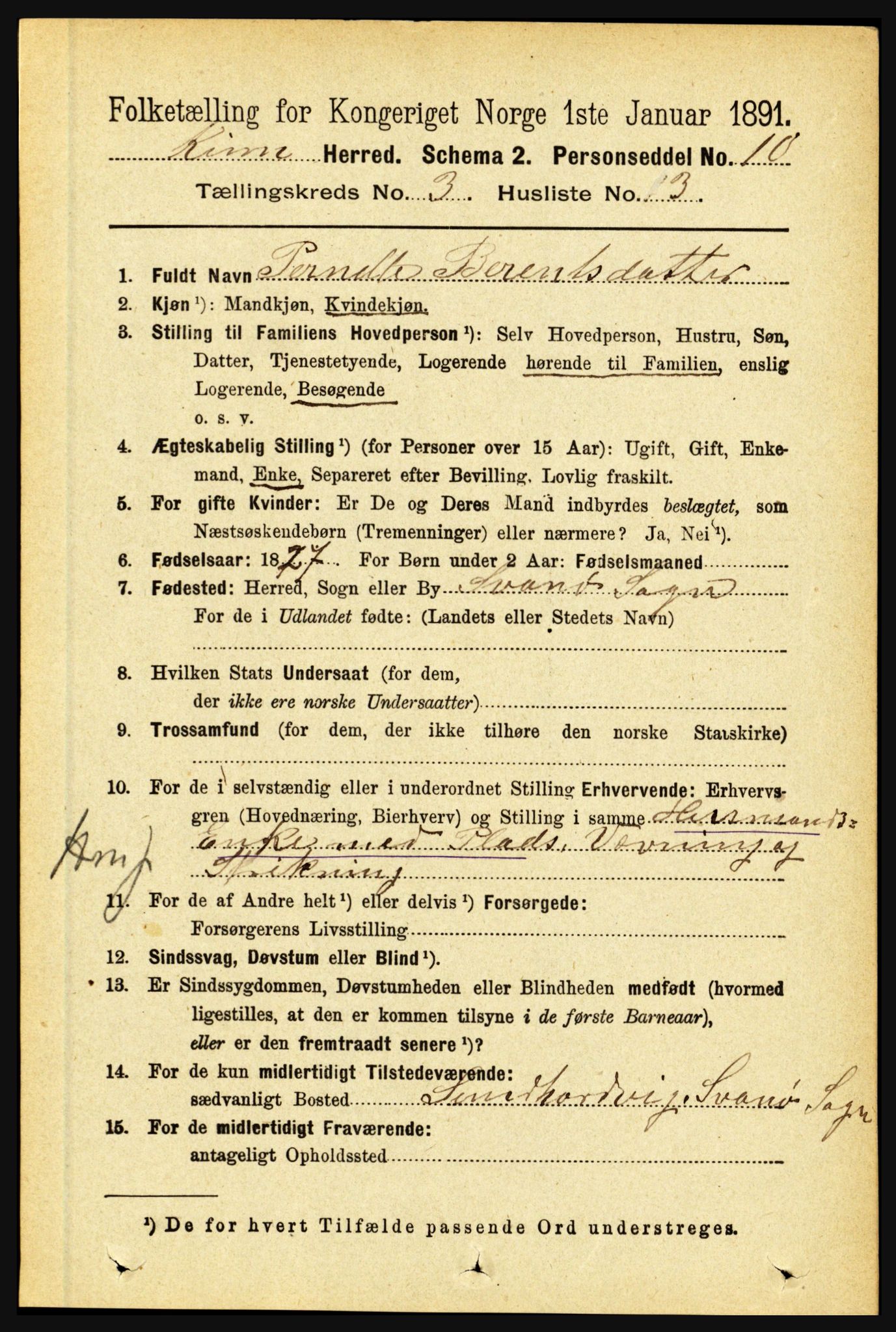 RA, 1891 census for 1437 Kinn, 1891, p. 965