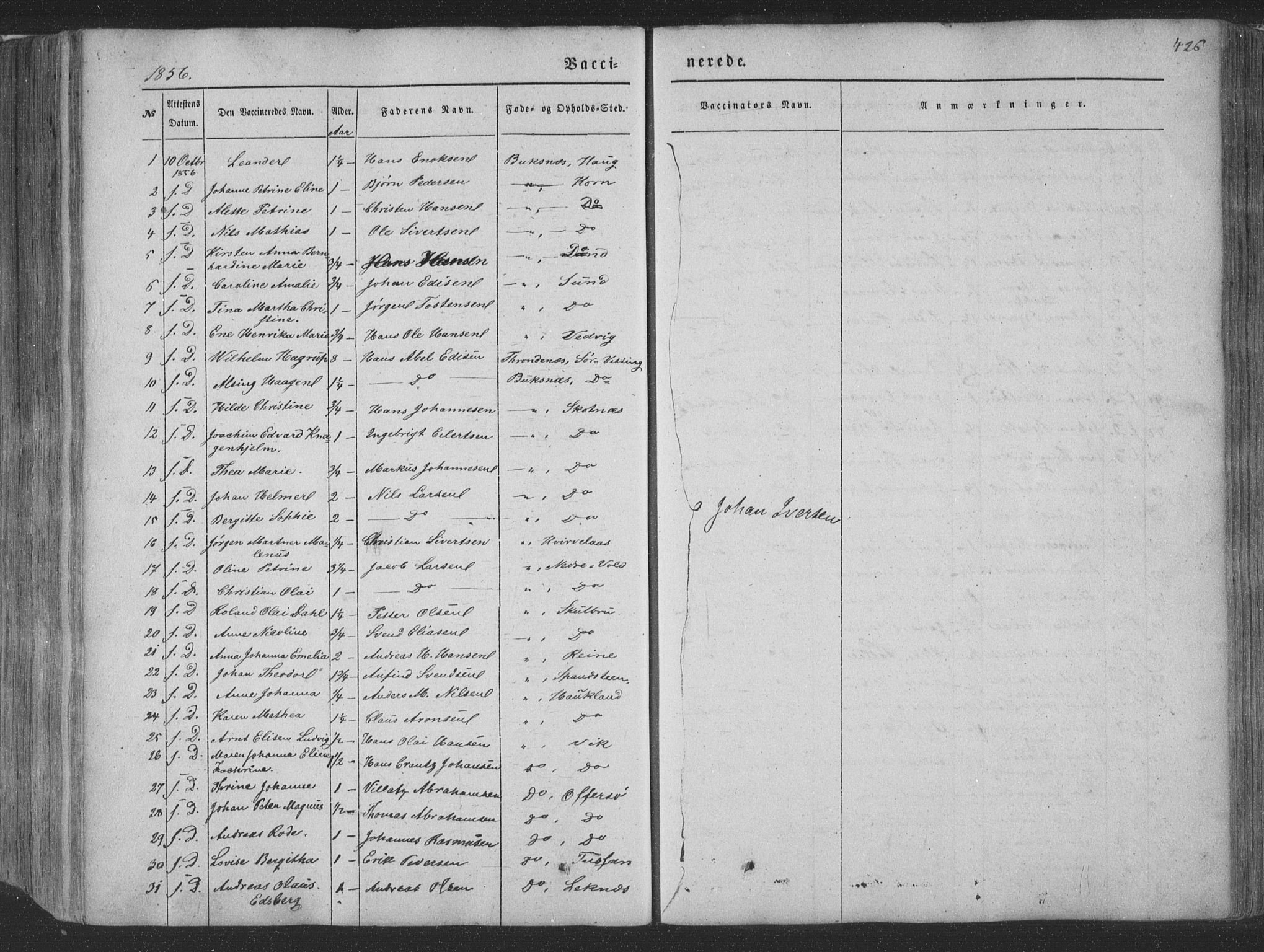 Ministerialprotokoller, klokkerbøker og fødselsregistre - Nordland, AV/SAT-A-1459/881/L1165: Parish register (copy) no. 881C02, 1854-1876, p. 426