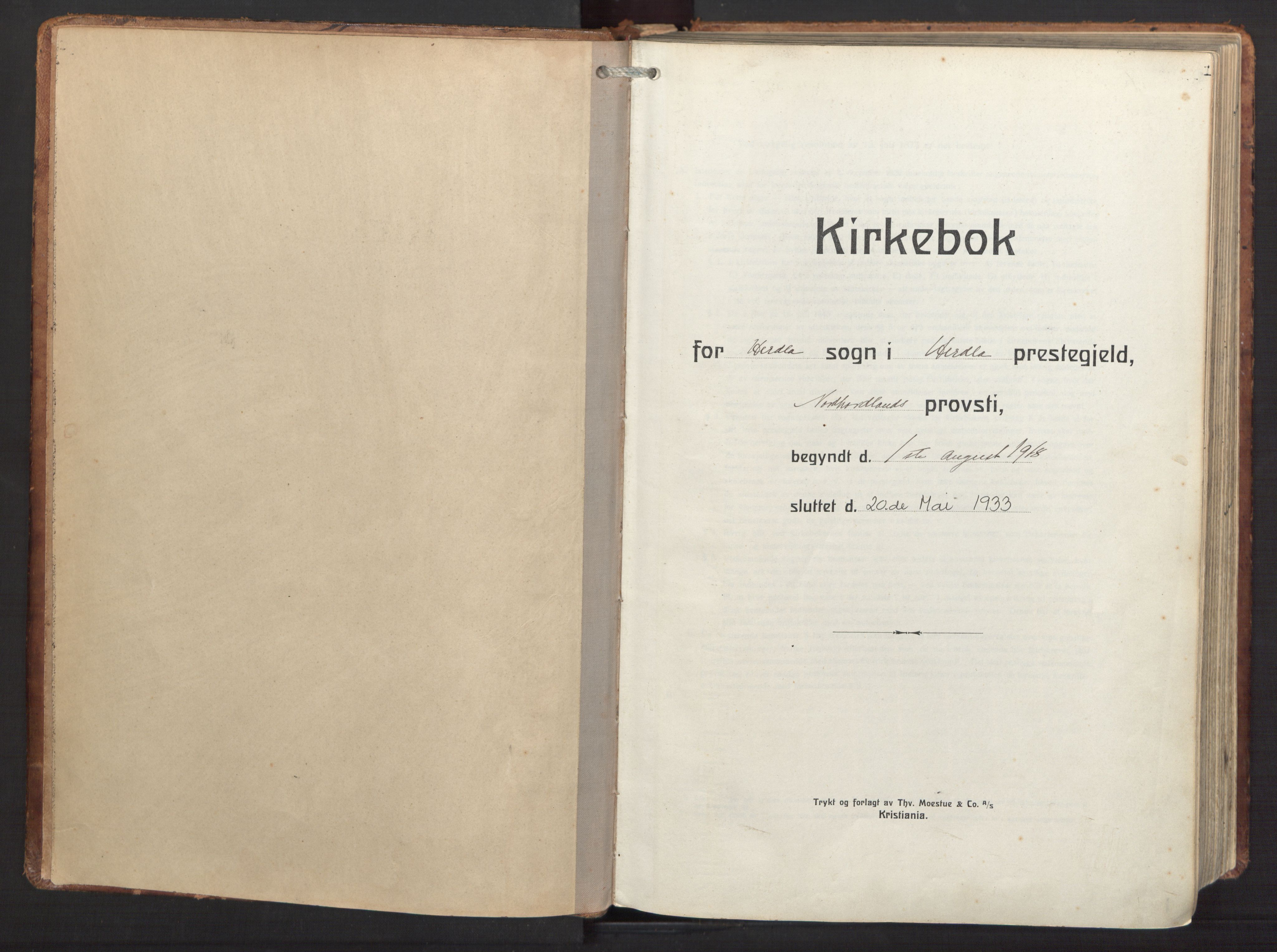 Herdla Sokneprestembete, SAB/A-75701/H/Haa: Parish register (official) no. A 6, 1918-1933, p. 1