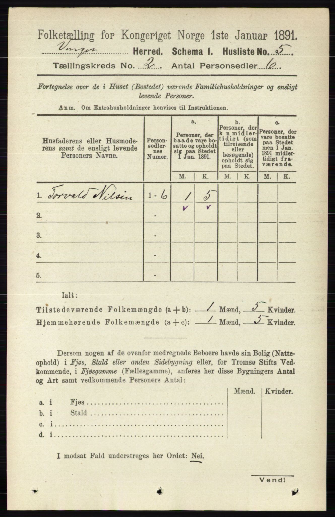 RA, 1891 census for 0421 Vinger, 1891, p. 402