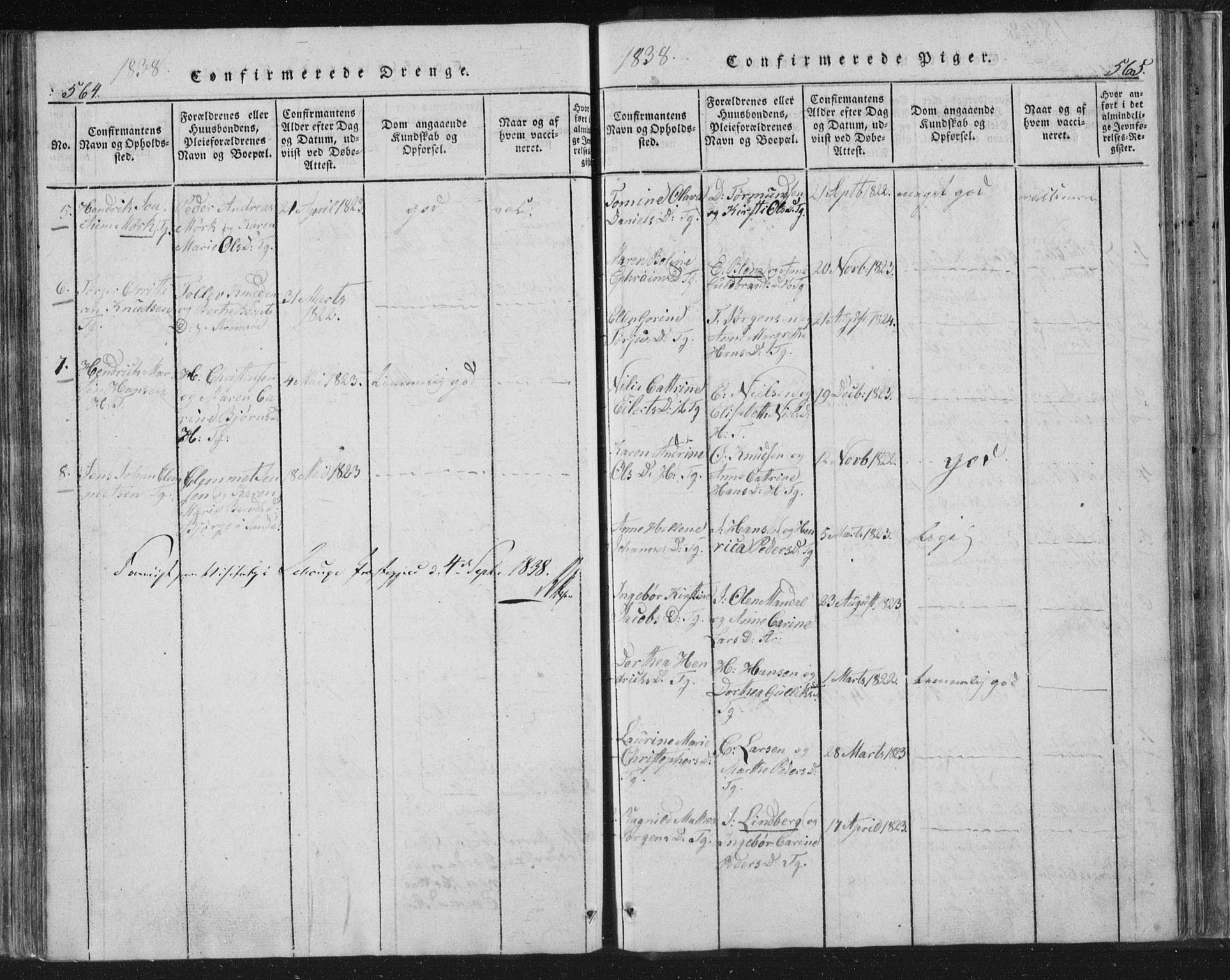 Strømsø kirkebøker, AV/SAKO-A-246/F/Fb/L0004: Parish register (official) no. II 4, 1814-1843, p. 564-565