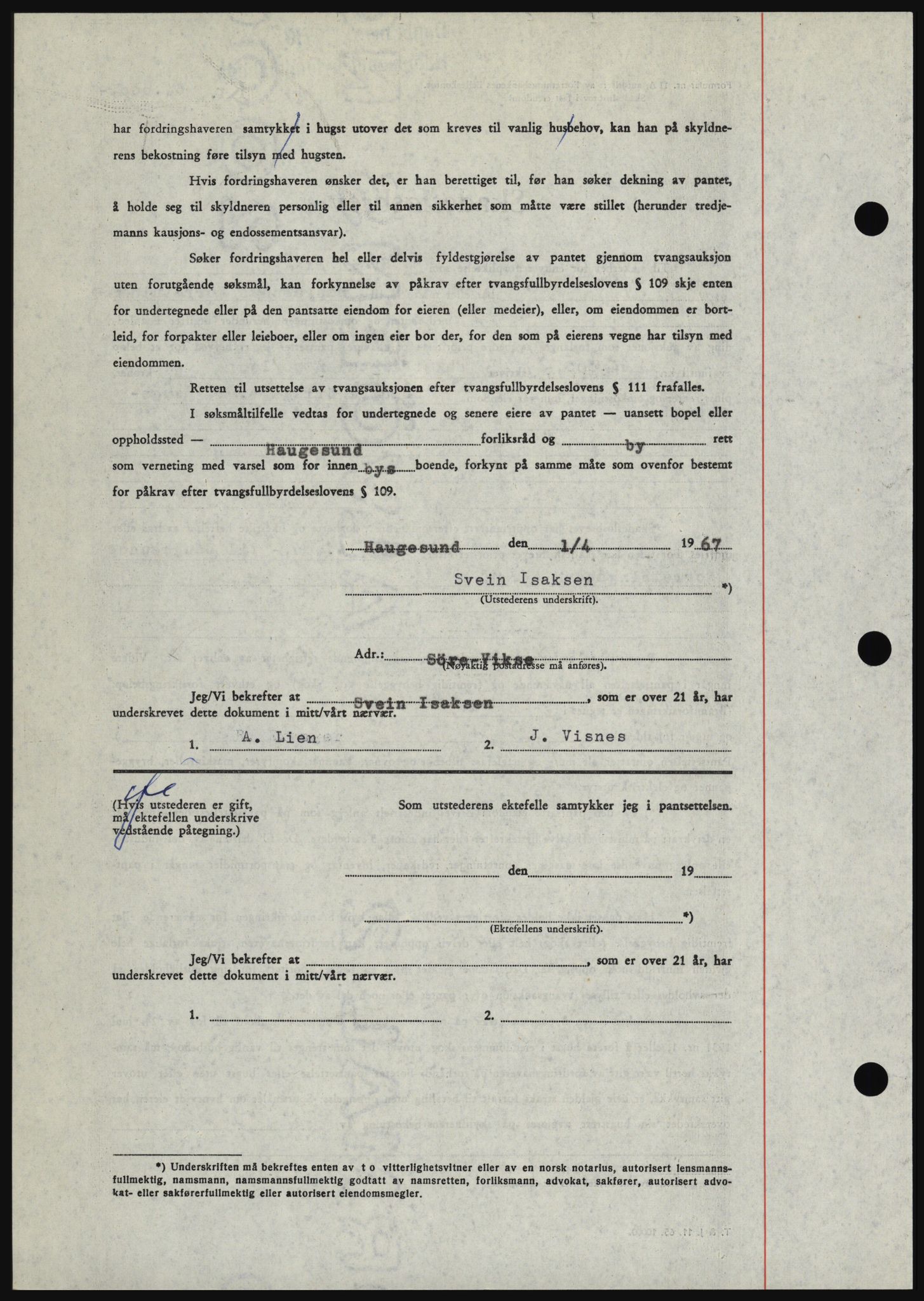 Haugesund tingrett, SAST/A-101415/01/II/IIC/L0056: Mortgage book no. B 56, 1966-1967, Diary no: : 876/1967