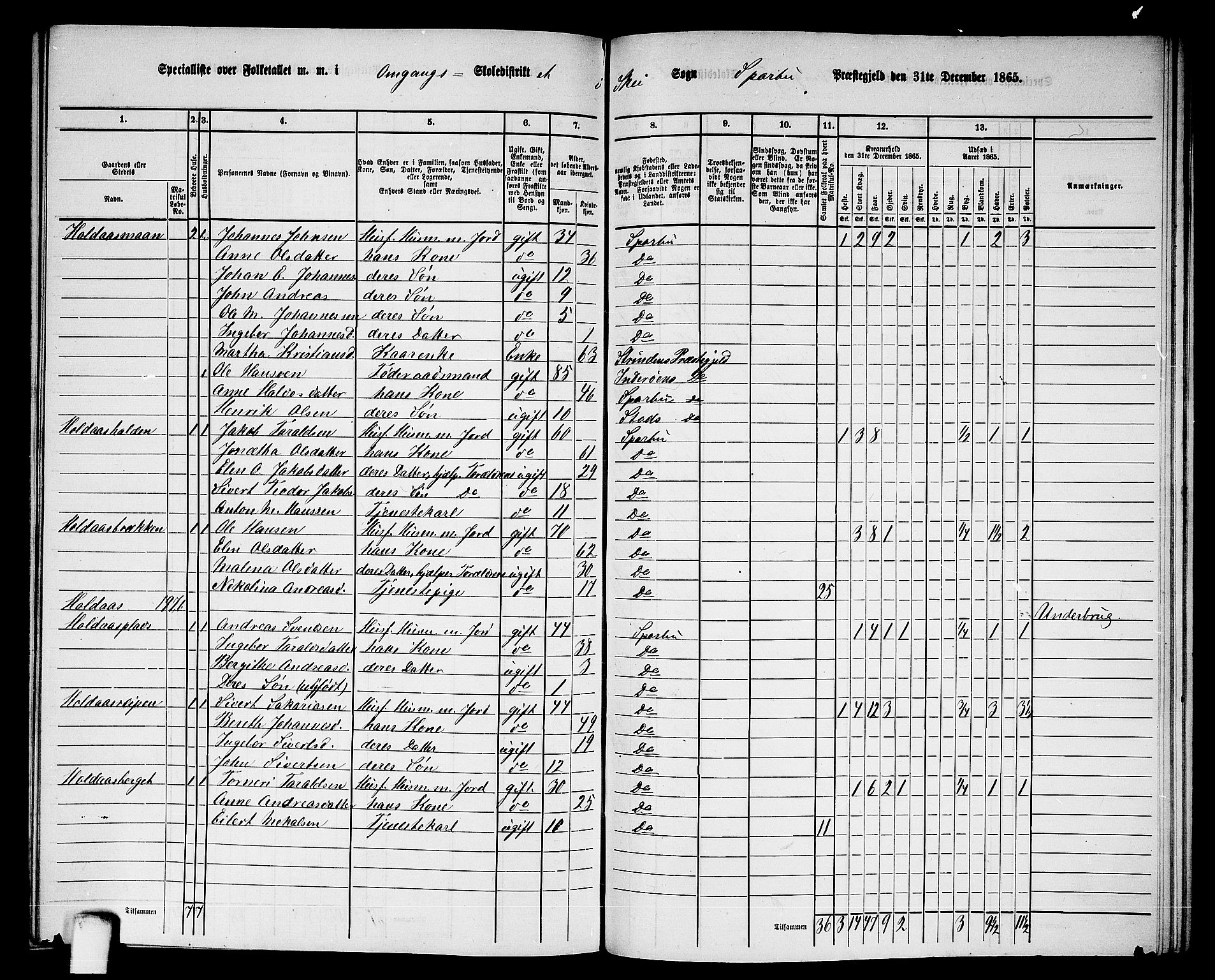 RA, 1865 census for Sparbu, 1865, p. 191