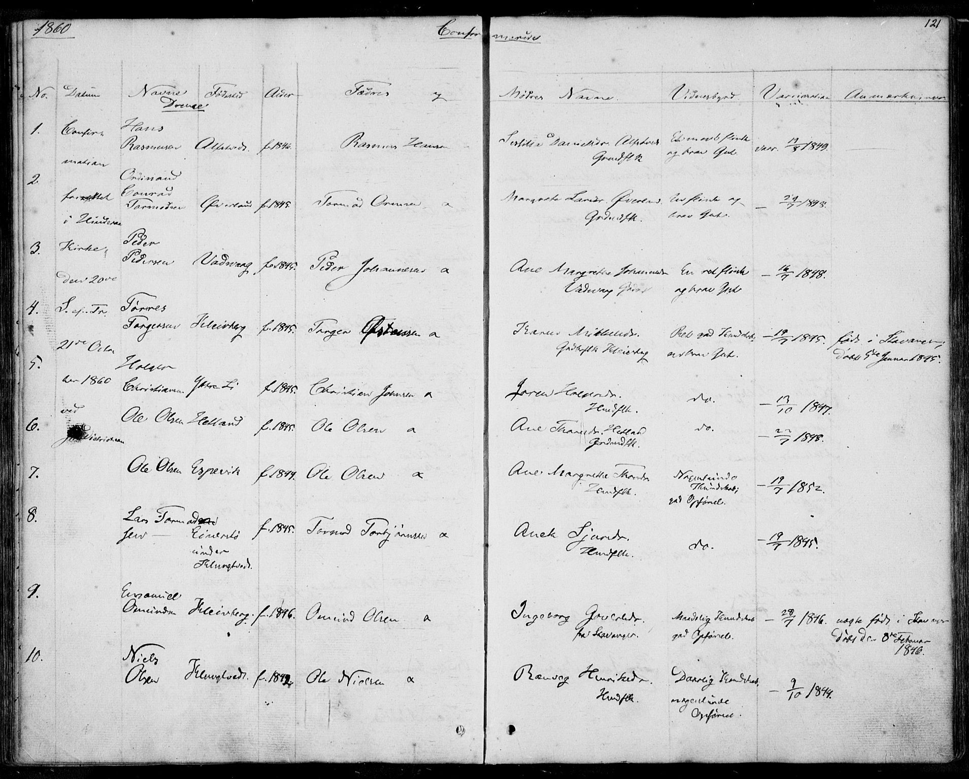 Nedstrand sokneprestkontor, SAST/A-101841/01/IV: Parish register (official) no. A 8, 1839-1860, p. 121