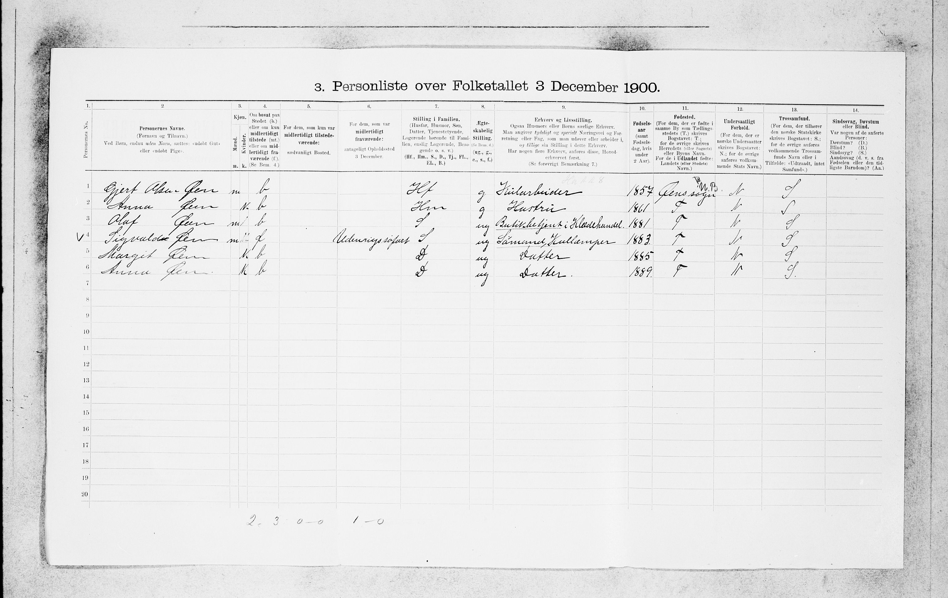 SAB, 1900 census for Bergen, 1900, p. 5475