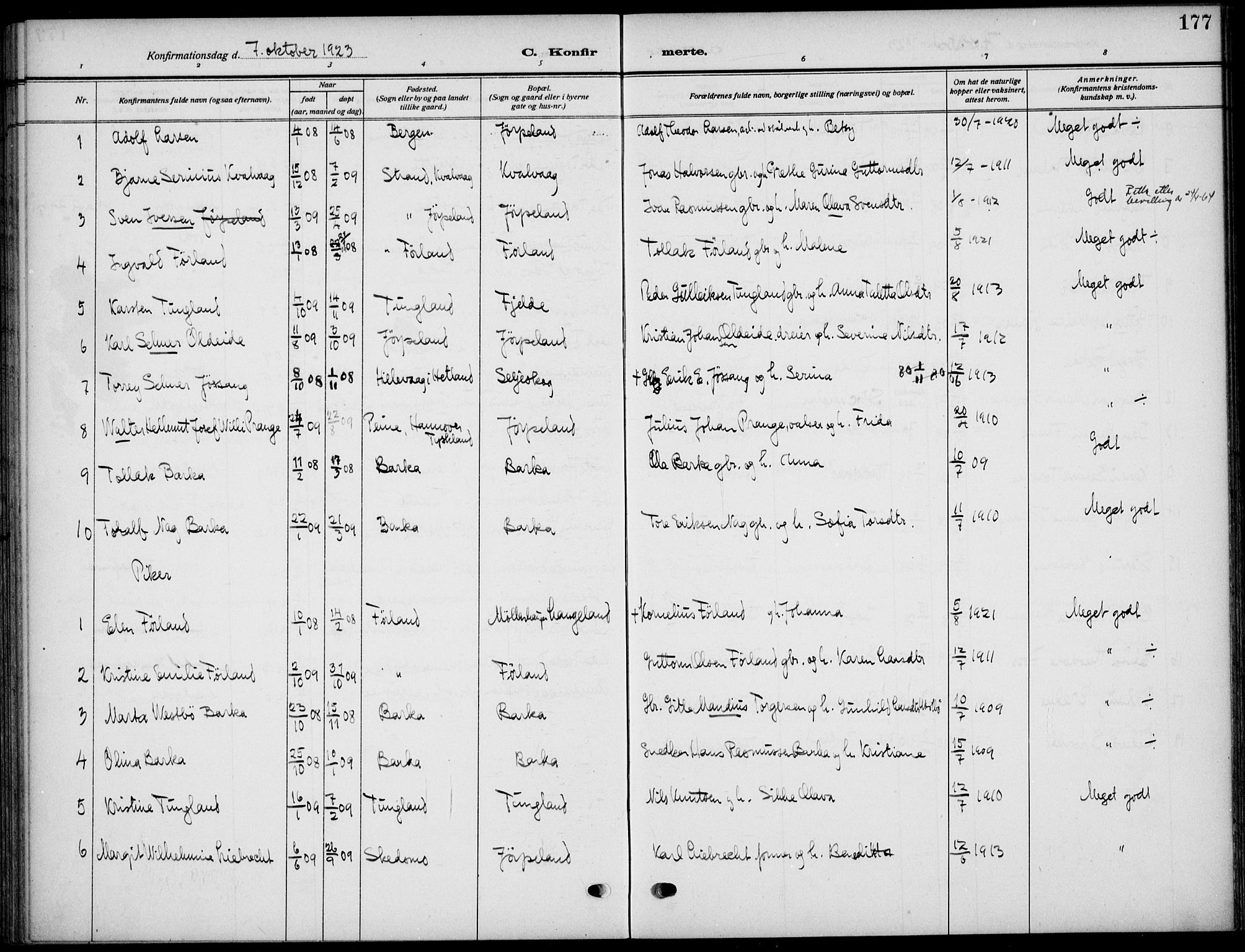 Strand sokneprestkontor, SAST/A-101828/H/Ha/Haa/L0011: Parish register (official) no. A 11, 1908-1930, p. 177
