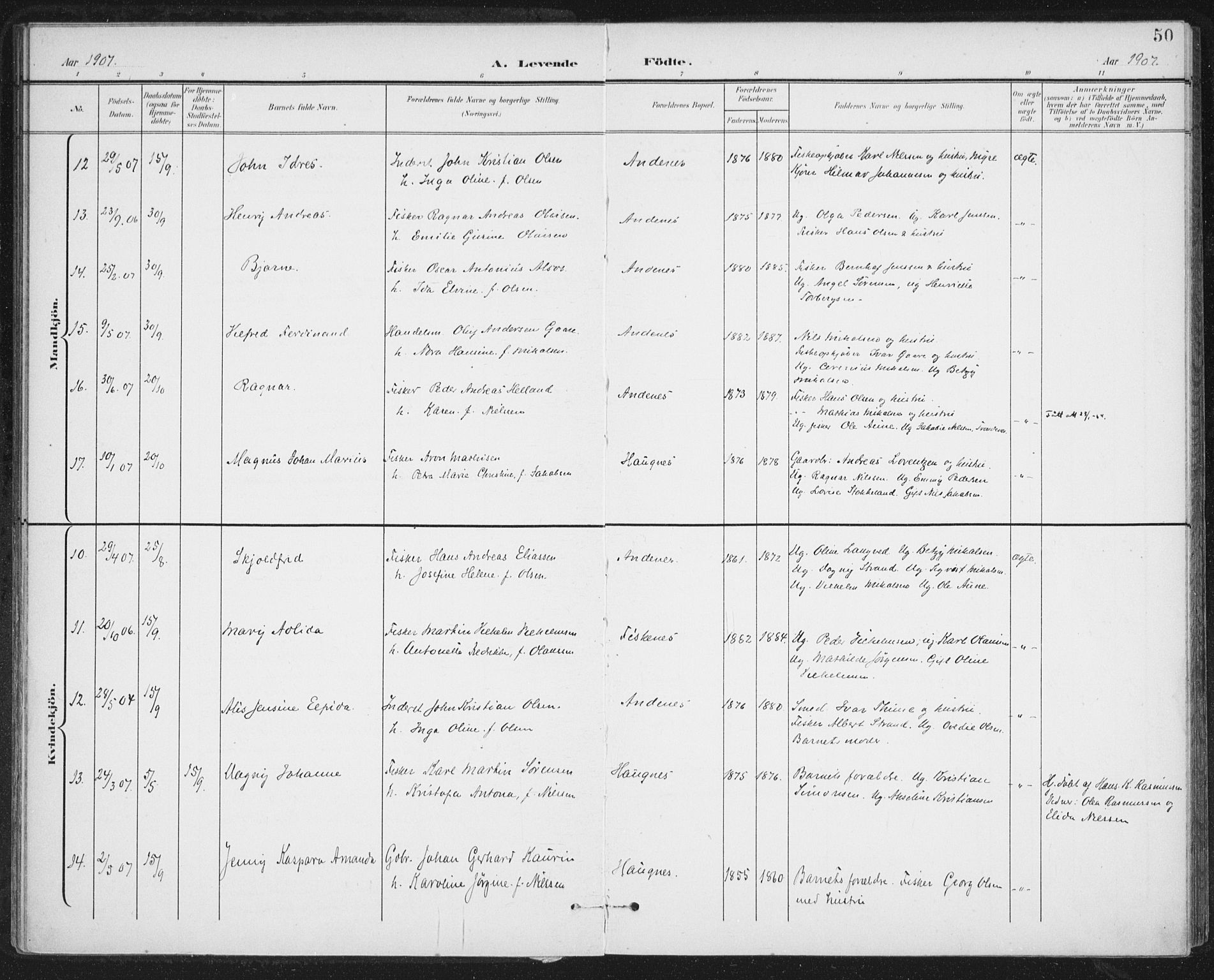 Ministerialprotokoller, klokkerbøker og fødselsregistre - Nordland, AV/SAT-A-1459/899/L1437: Parish register (official) no. 899A05, 1897-1908, p. 50