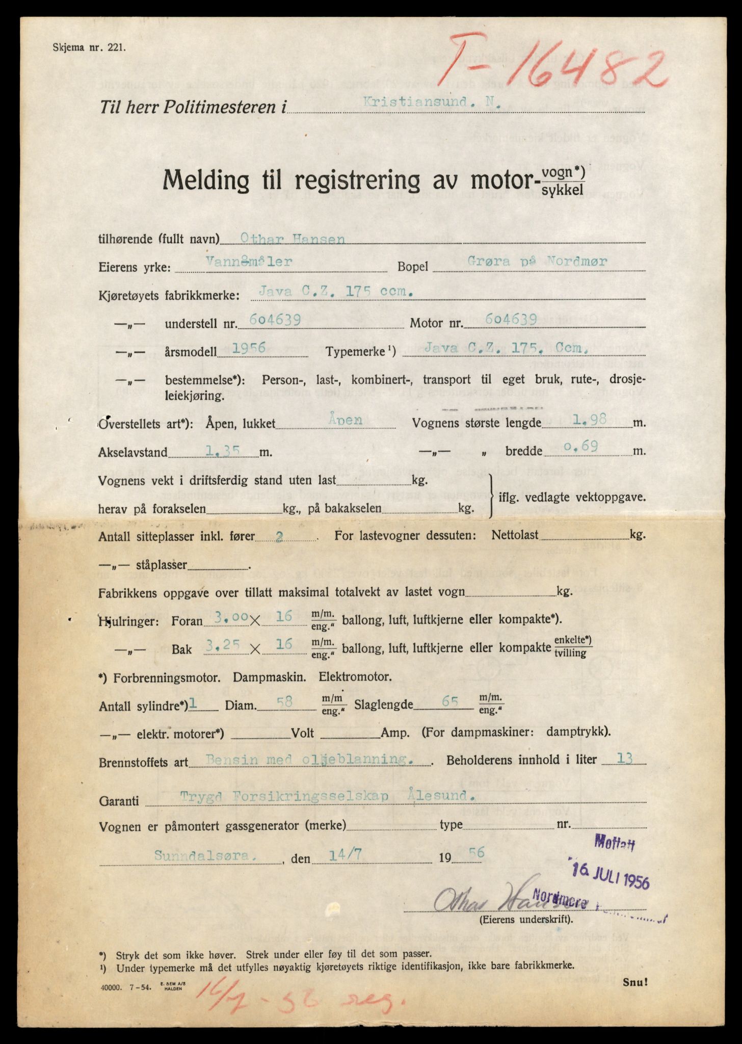 Møre og Romsdal vegkontor - Ålesund trafikkstasjon, AV/SAT-A-4099/F/Fe/L0039: Registreringskort for kjøretøy T 13361 - T 13530, 1927-1998, p. 1463
