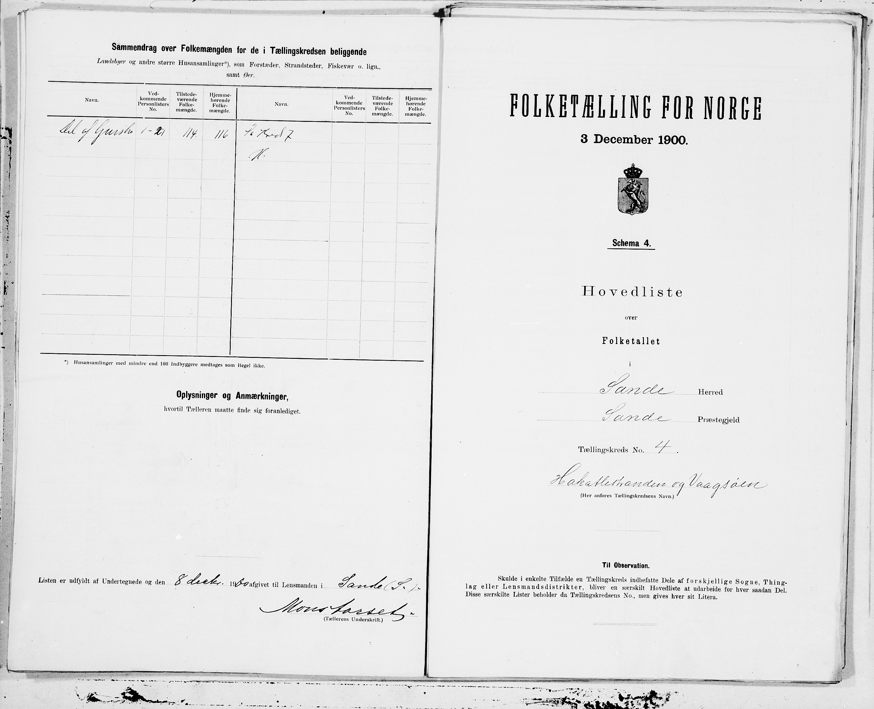 SAT, 1900 census for Sande, 1900, p. 8