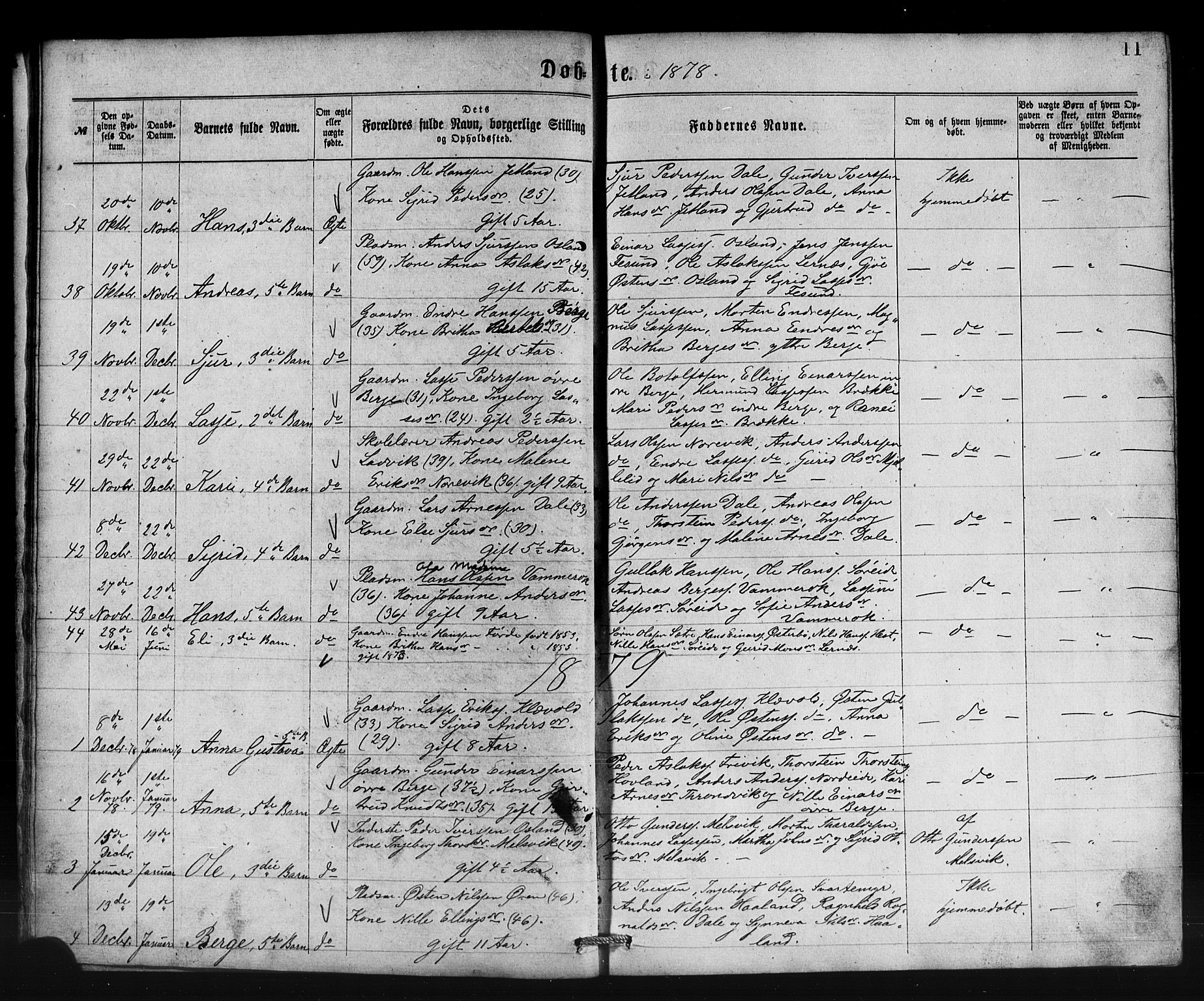 Lavik sokneprestembete, AV/SAB-A-80901: Parish register (copy) no. B 2, 1870-1881, p. 11