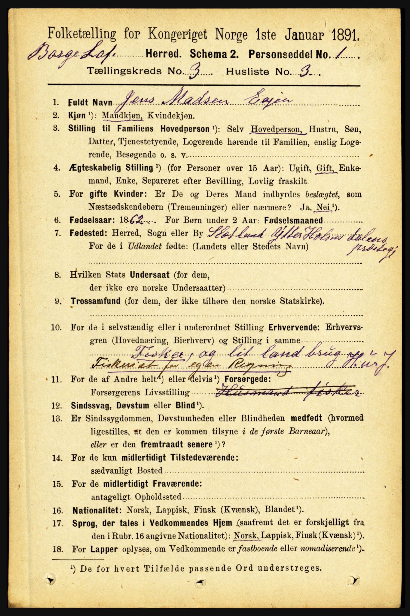 RA, 1891 census for 1862 Borge, 1891, p. 1558