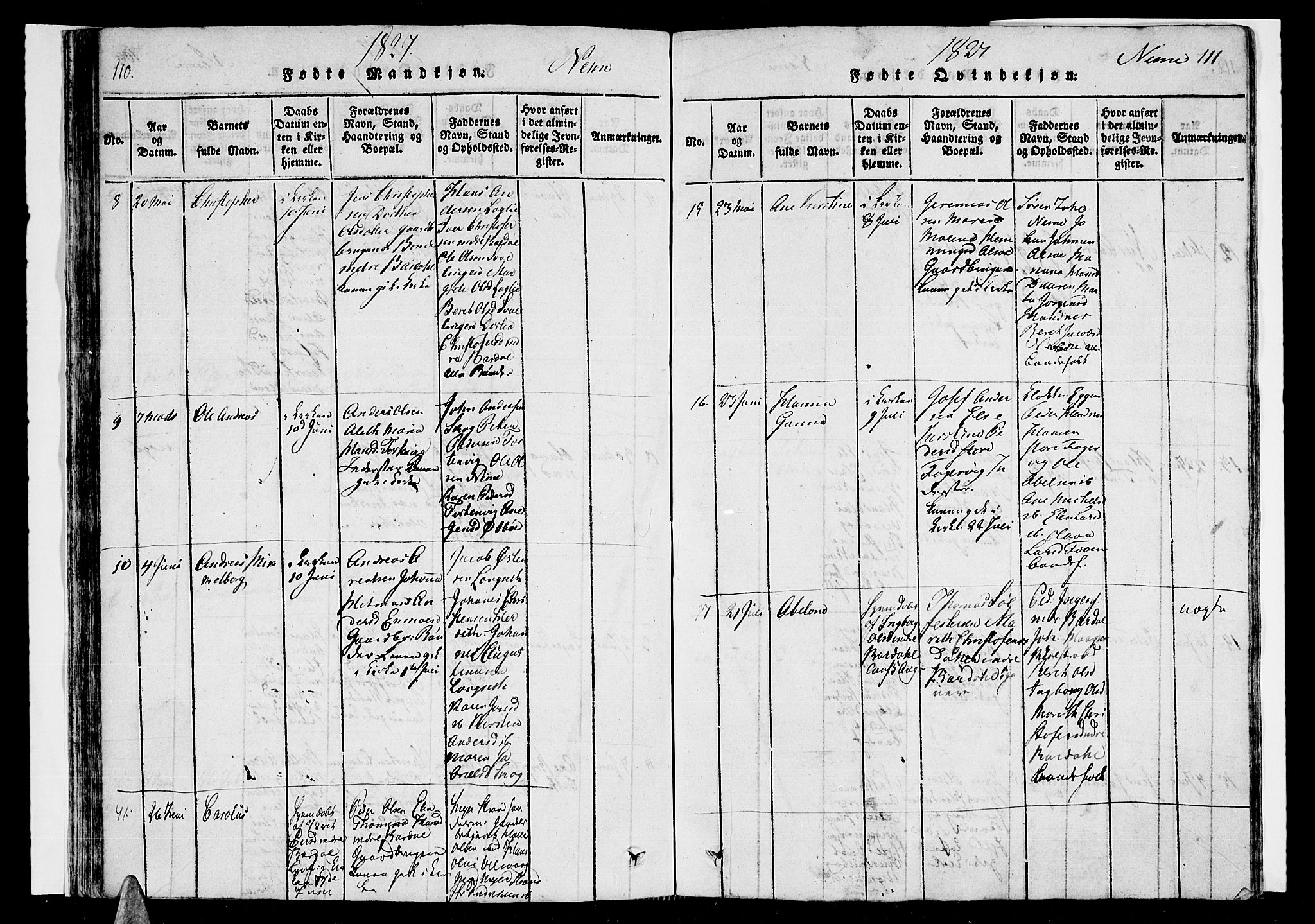 Ministerialprotokoller, klokkerbøker og fødselsregistre - Nordland, AV/SAT-A-1459/838/L0546: Parish register (official) no. 838A05 /1, 1820-1828, p. 110-111