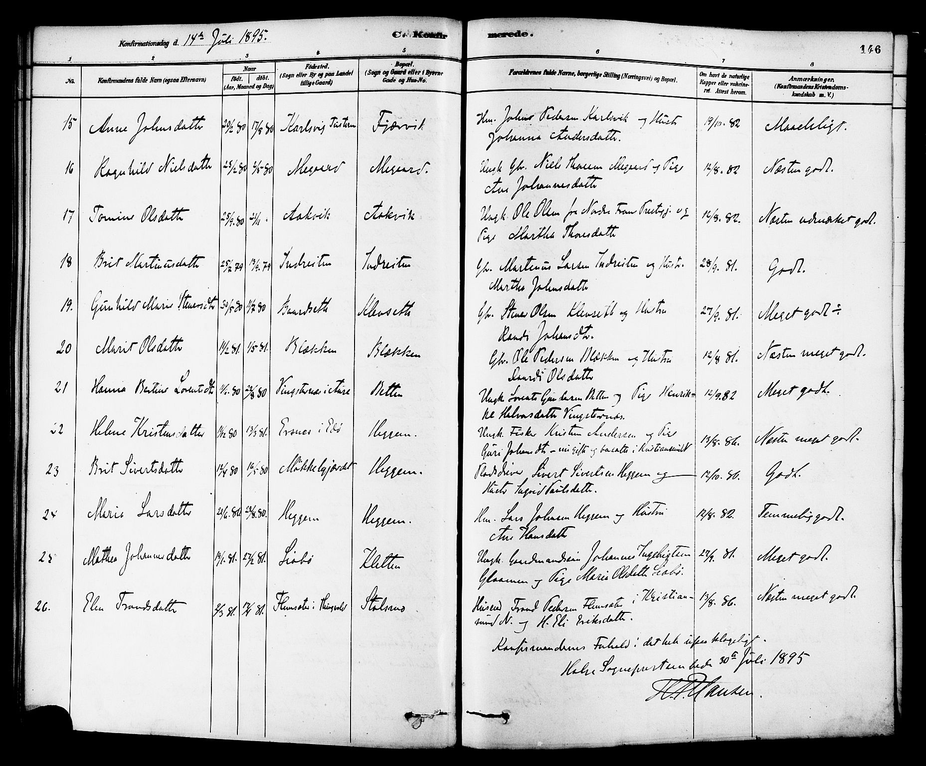 Ministerialprotokoller, klokkerbøker og fødselsregistre - Møre og Romsdal, SAT/A-1454/576/L0885: Parish register (official) no. 576A03, 1880-1898, p. 146