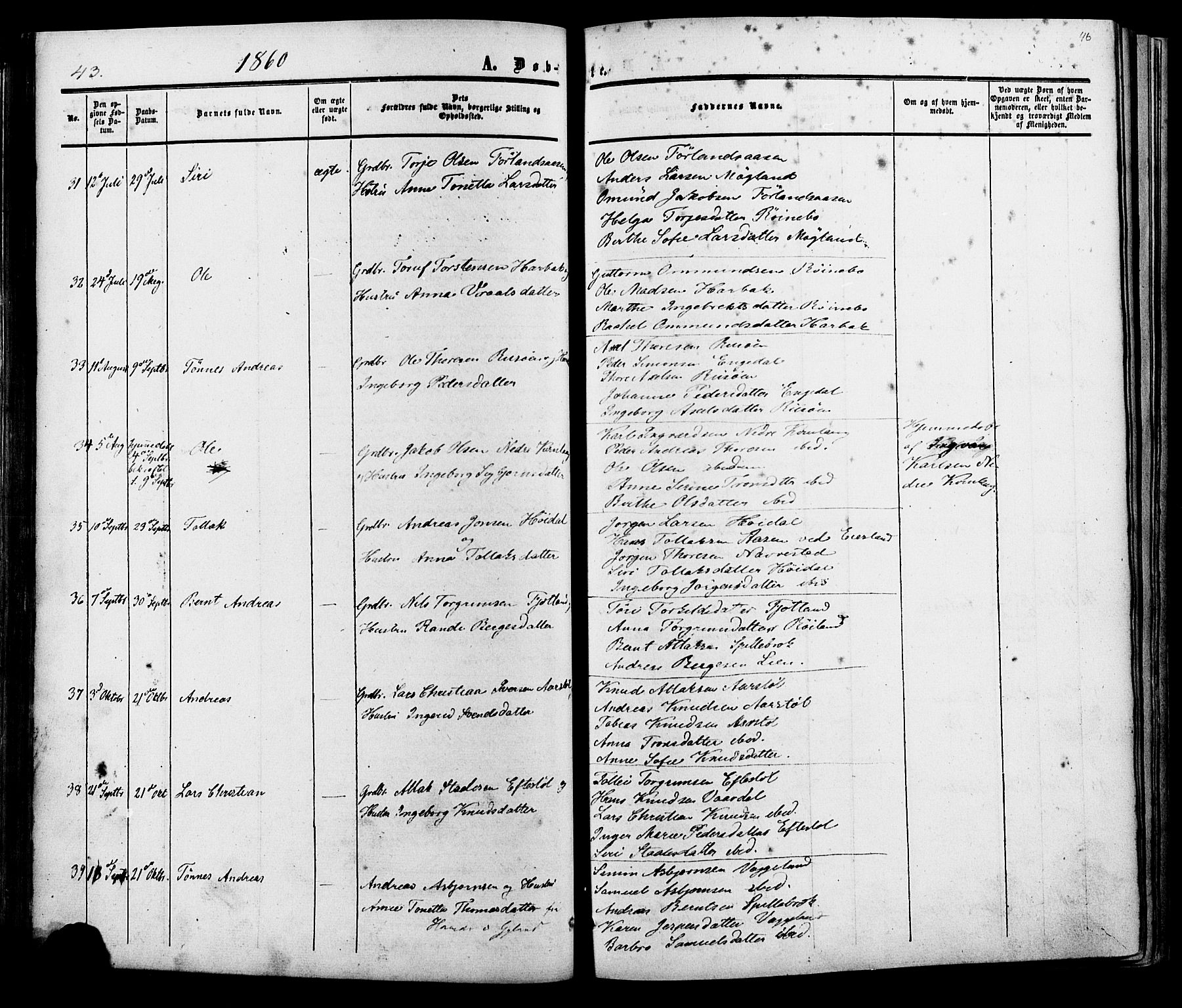 Fjotland sokneprestkontor, AV/SAK-1111-0010/F/Fa/L0001: Parish register (official) no. A 1, 1850-1879, p. 46