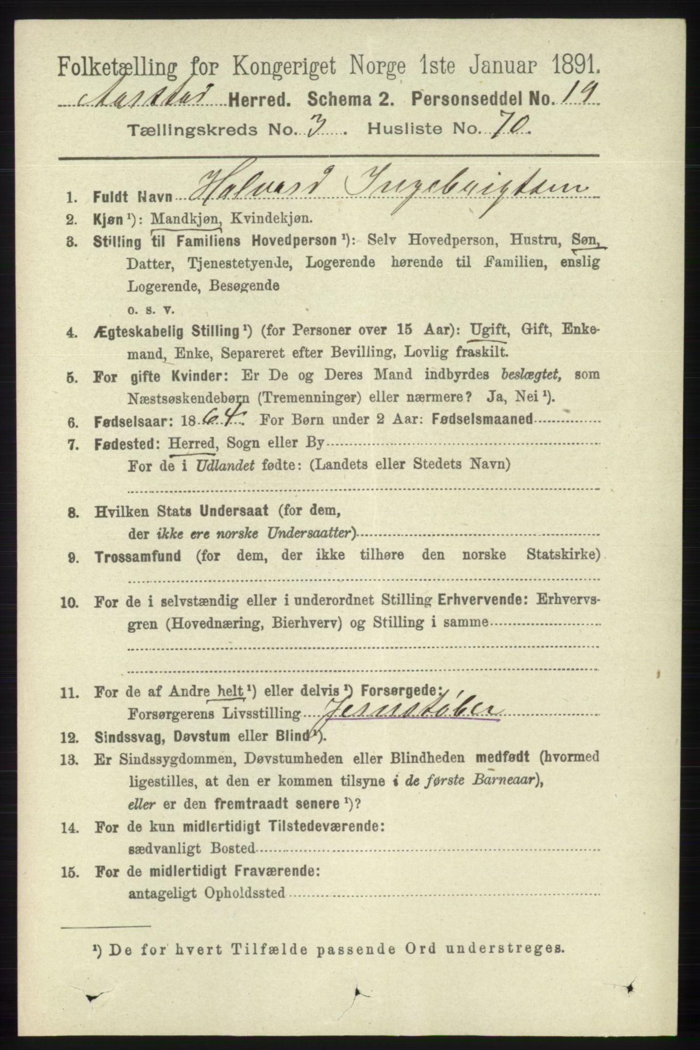 SAB, 1891 Census for 1280 Årstad, 1891, p. 2868