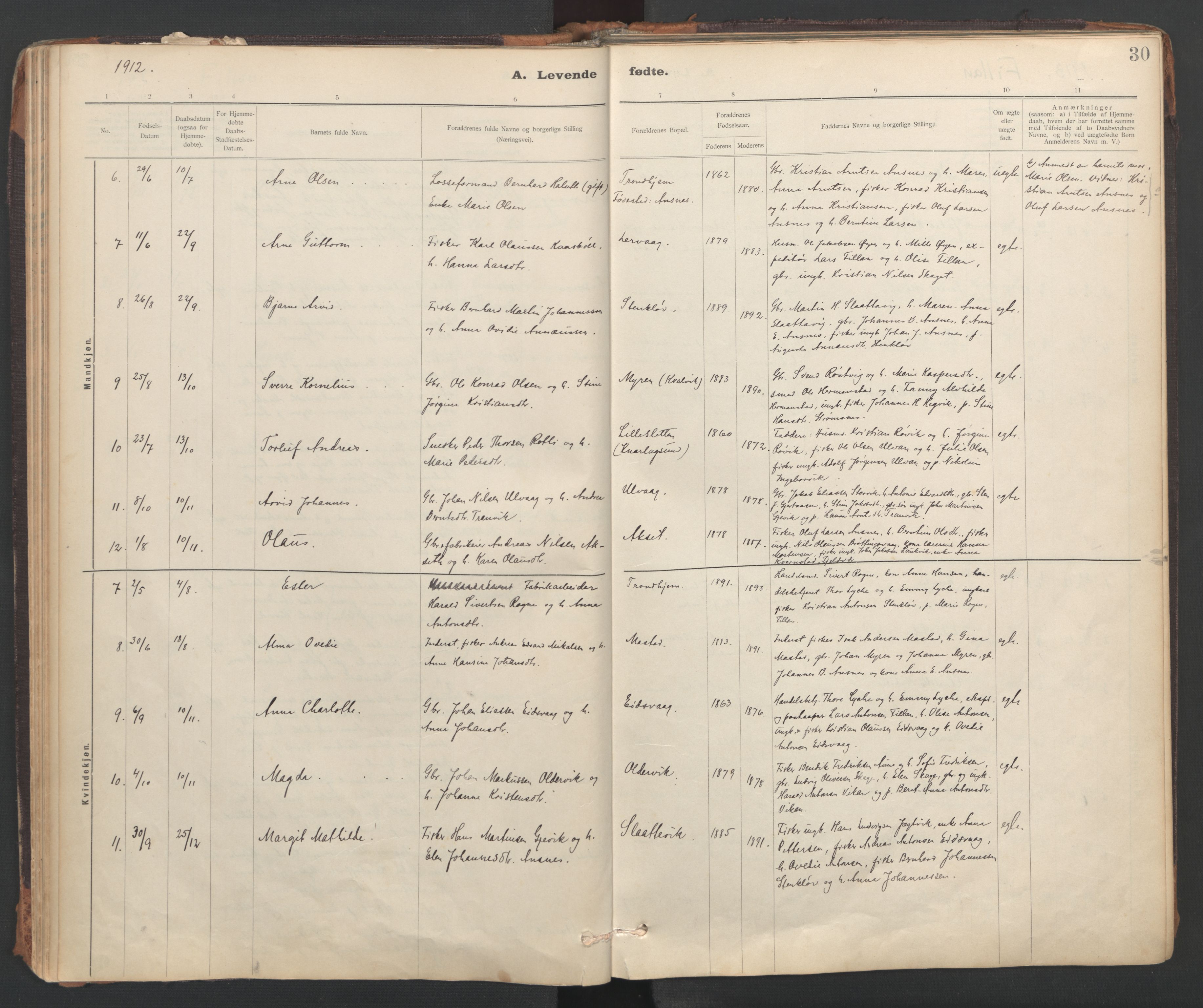 Ministerialprotokoller, klokkerbøker og fødselsregistre - Sør-Trøndelag, SAT/A-1456/637/L0559: Parish register (official) no. 637A02, 1899-1923, p. 30