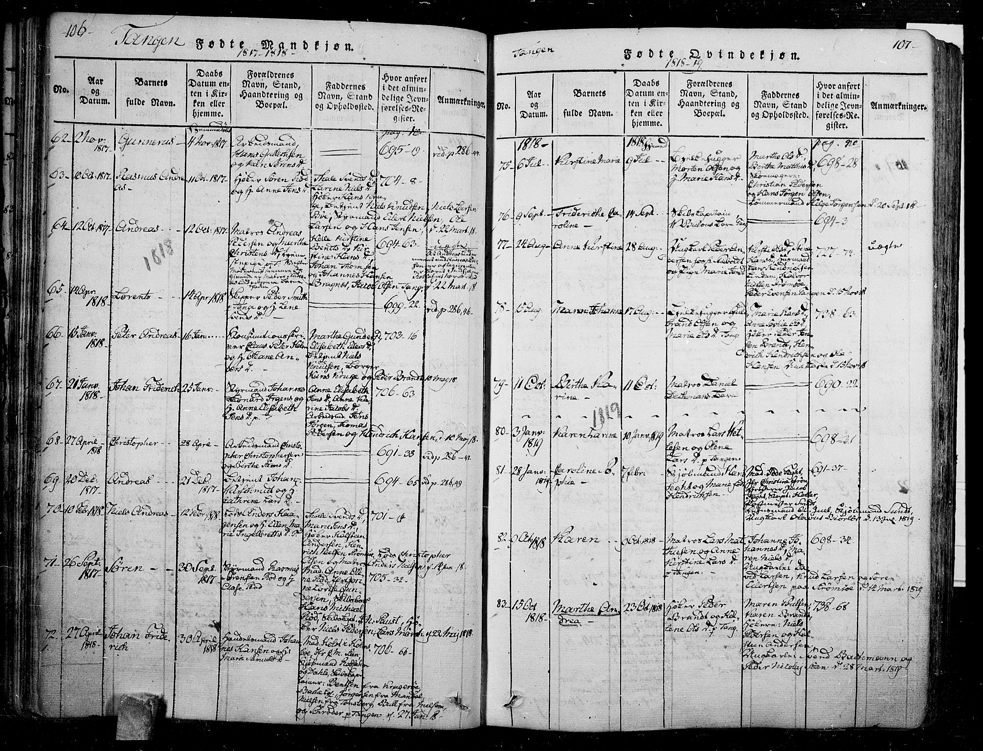 Skoger kirkebøker, AV/SAKO-A-59/F/Fa/L0002: Parish register (official) no. I 2 /2, 1814-1842, p. 106-107