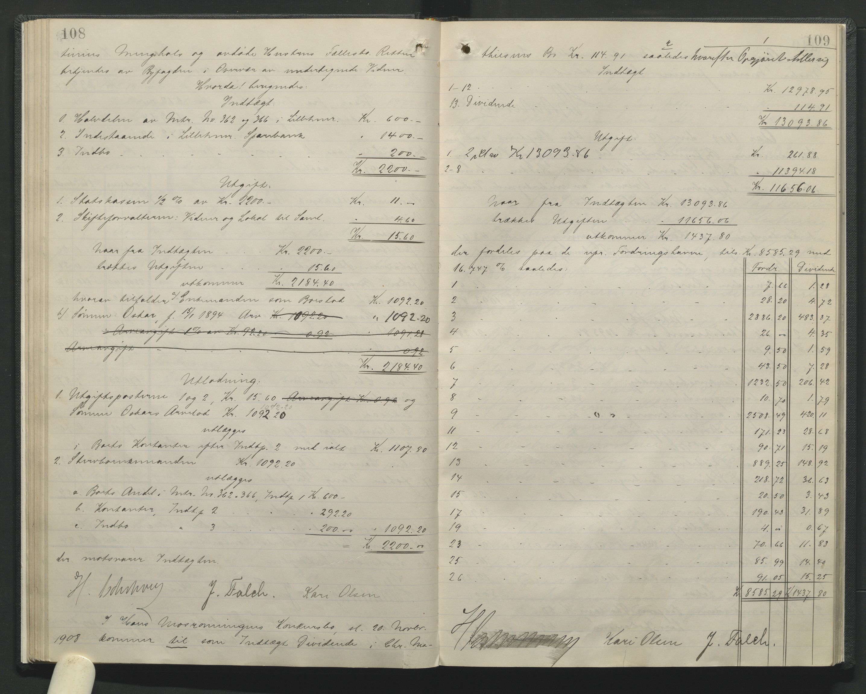 Sør-Gudbrandsdal tingrett, AV/SAH-TING-004/J/Ja/Jag/L0001: Skifteutlodningsprotokoll - Lillehammer by, 1903-1923, p. 108-109