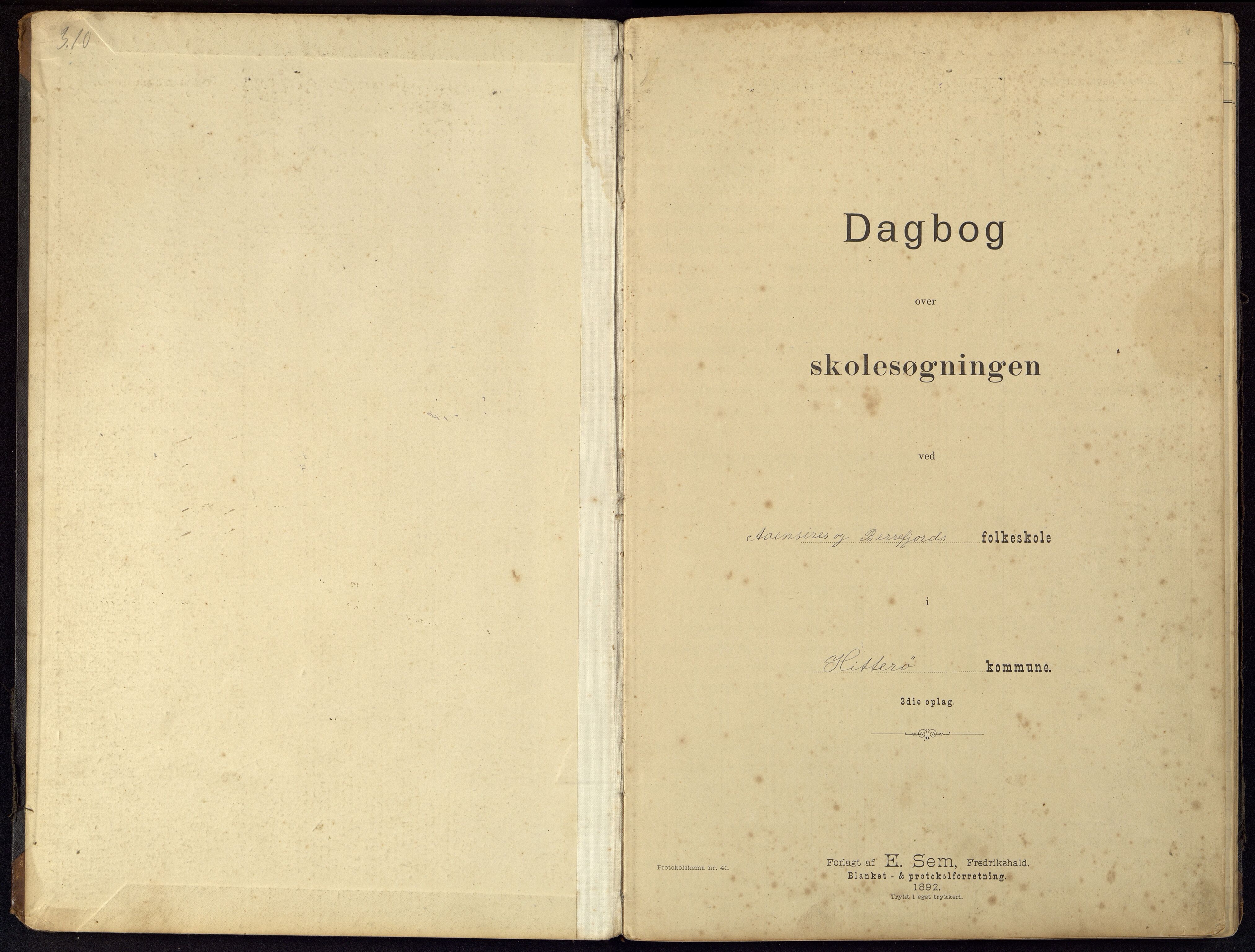 Hidra kommune - Ånasira Skole, ARKSOR/1004HI550/I/L0001: Dagbok, 1895-1915