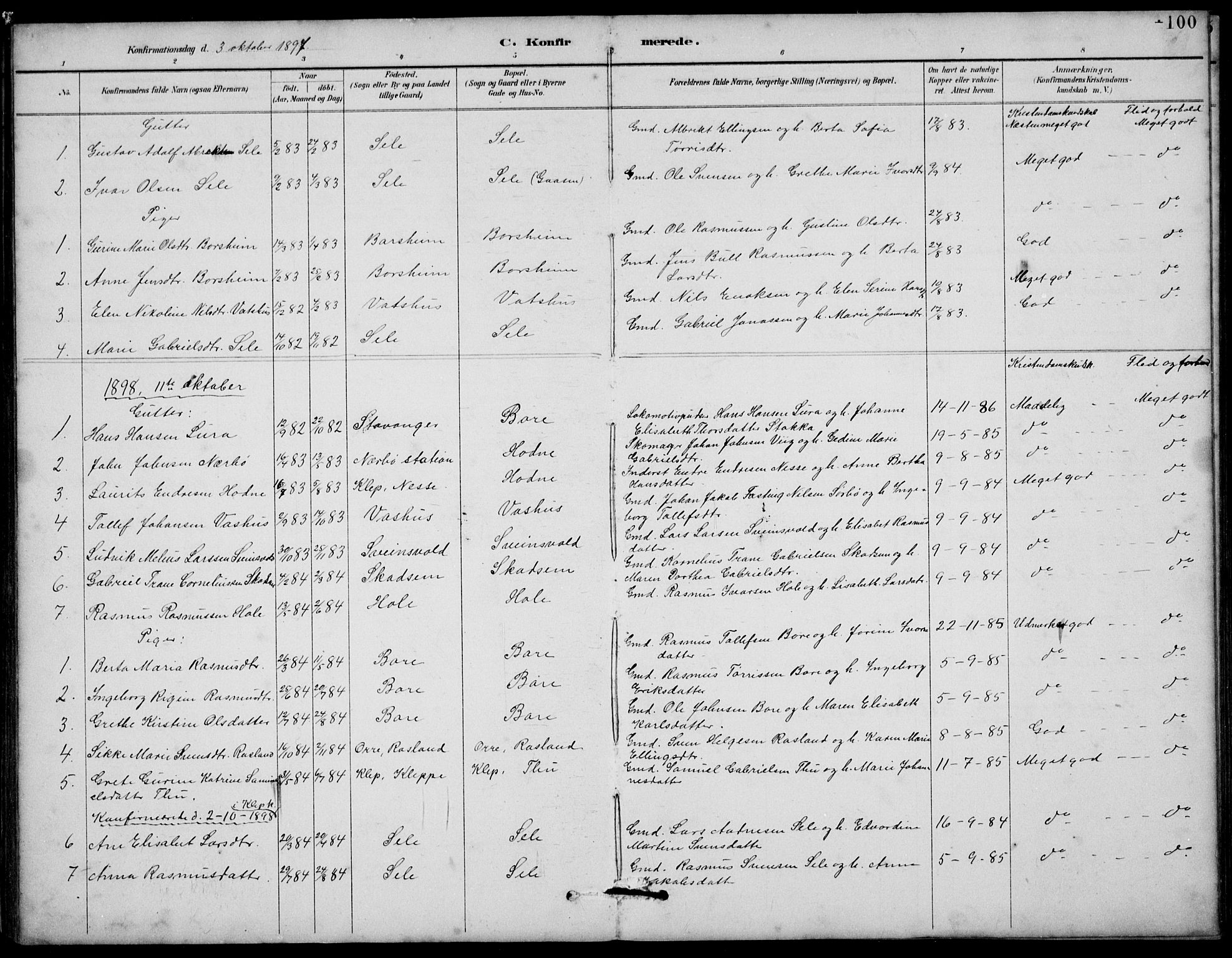Klepp sokneprestkontor, SAST/A-101803/001/3/30BB/L0006: Parish register (copy) no. B 6, 1889-1936, p. 100