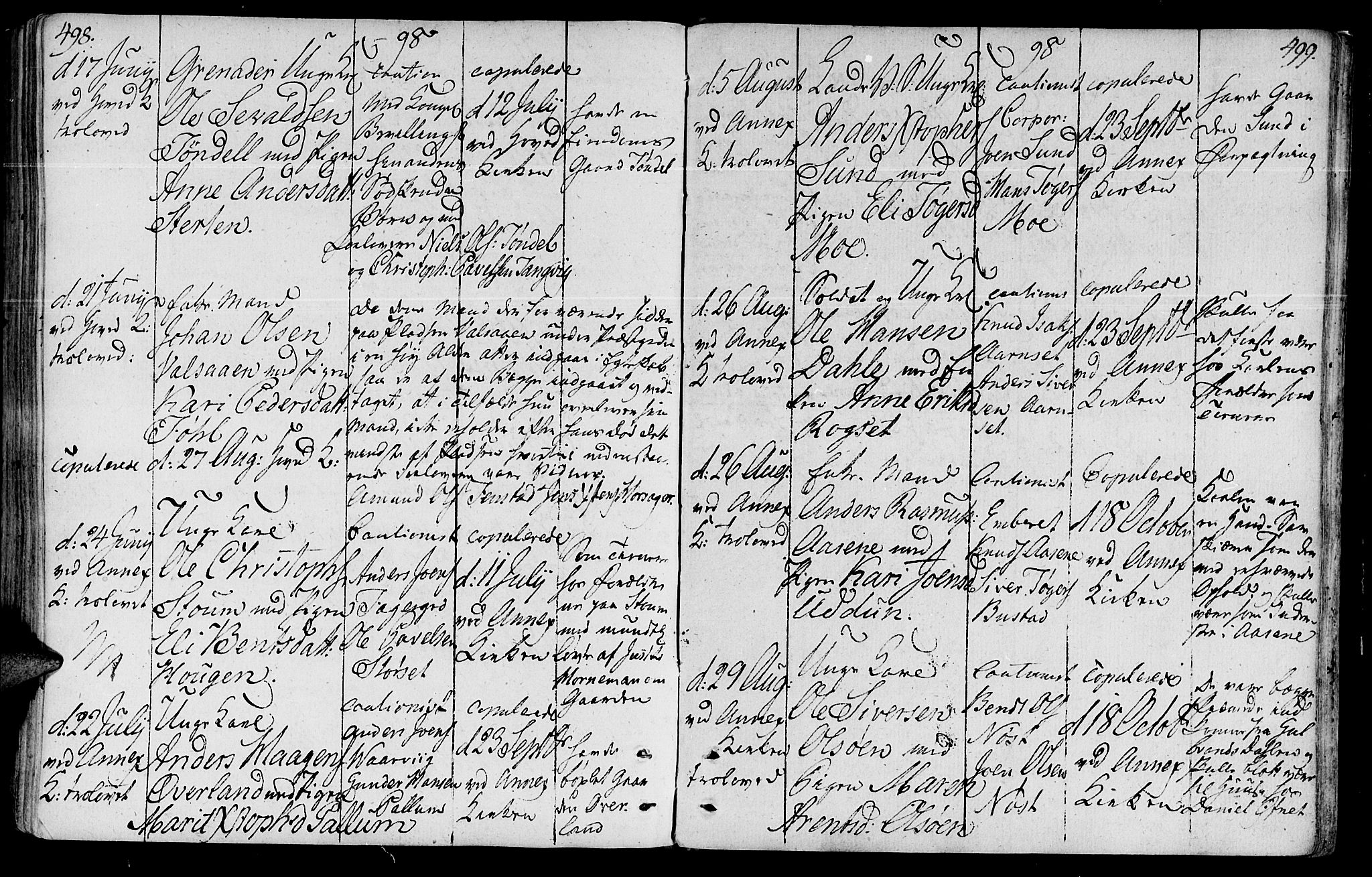 Ministerialprotokoller, klokkerbøker og fødselsregistre - Sør-Trøndelag, AV/SAT-A-1456/646/L0606: Parish register (official) no. 646A04, 1791-1805, p. 498-499
