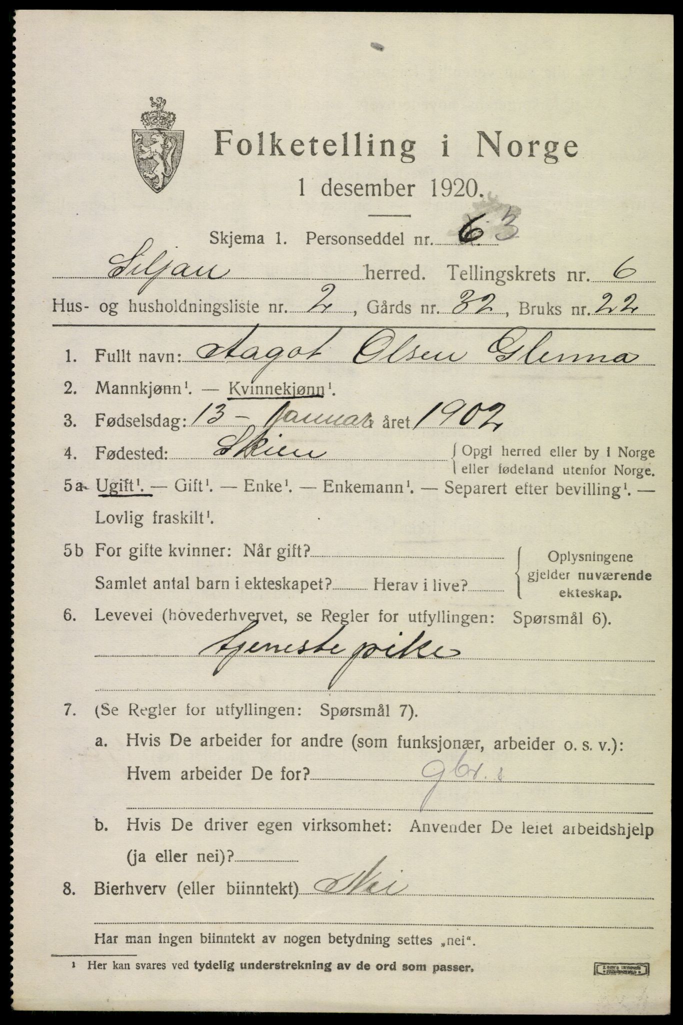 SAKO, 1920 census for Siljan, 1920, p. 2881