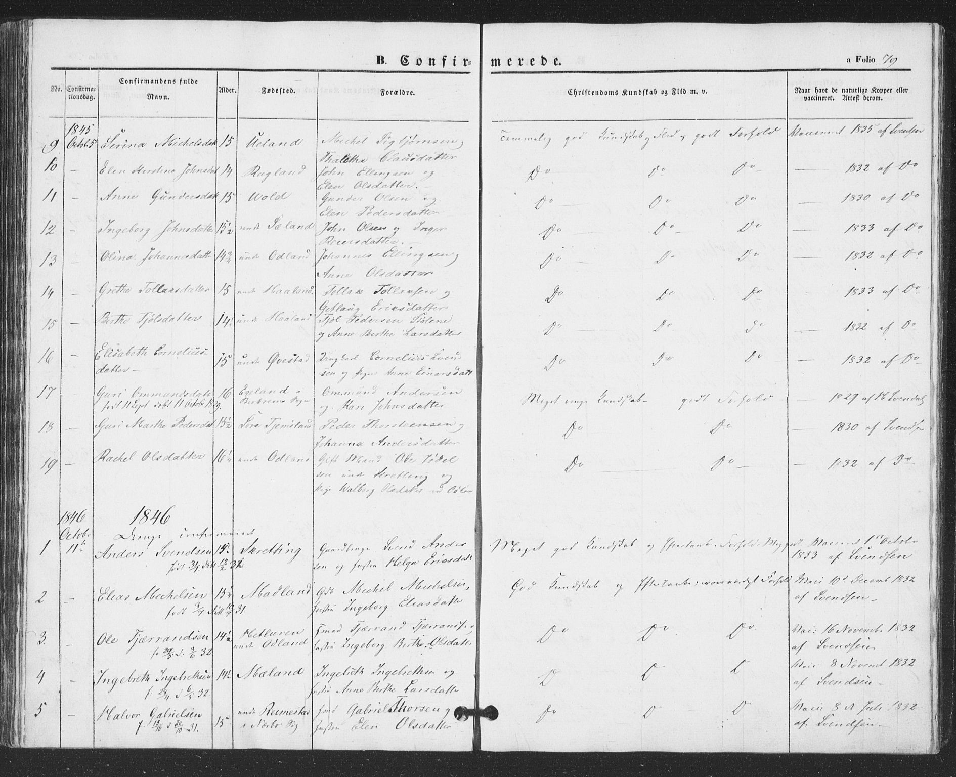 Hå sokneprestkontor, AV/SAST-A-101801/001/30BA/L0007: Parish register (official) no. A 6, 1842-1855, p. 79