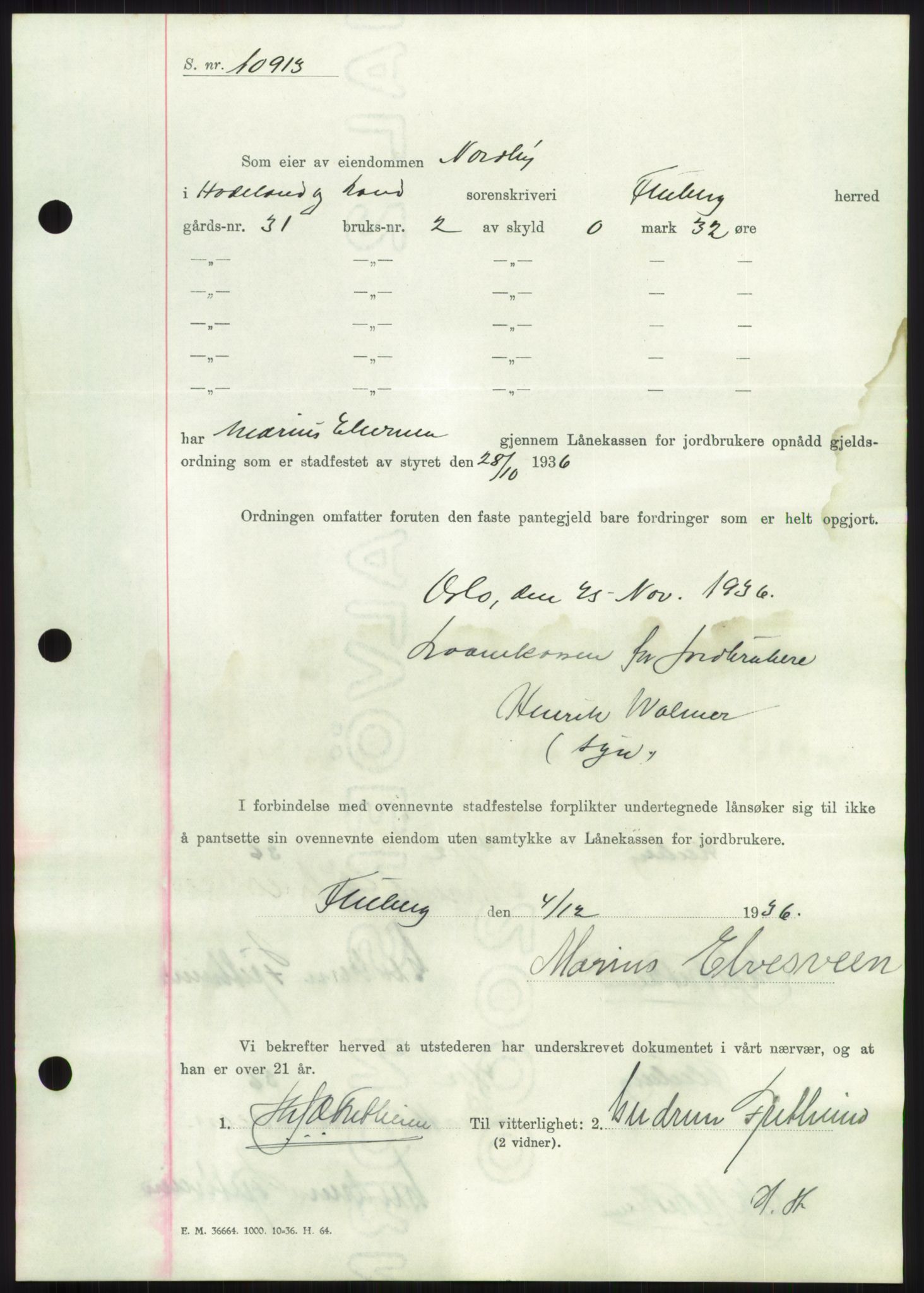 Hadeland og Land tingrett, AV/SAH-TING-010/H/Hb/Hbc/L0002: Mortgage book no. B2, 1936-1937, Diary no: : 2760/1936