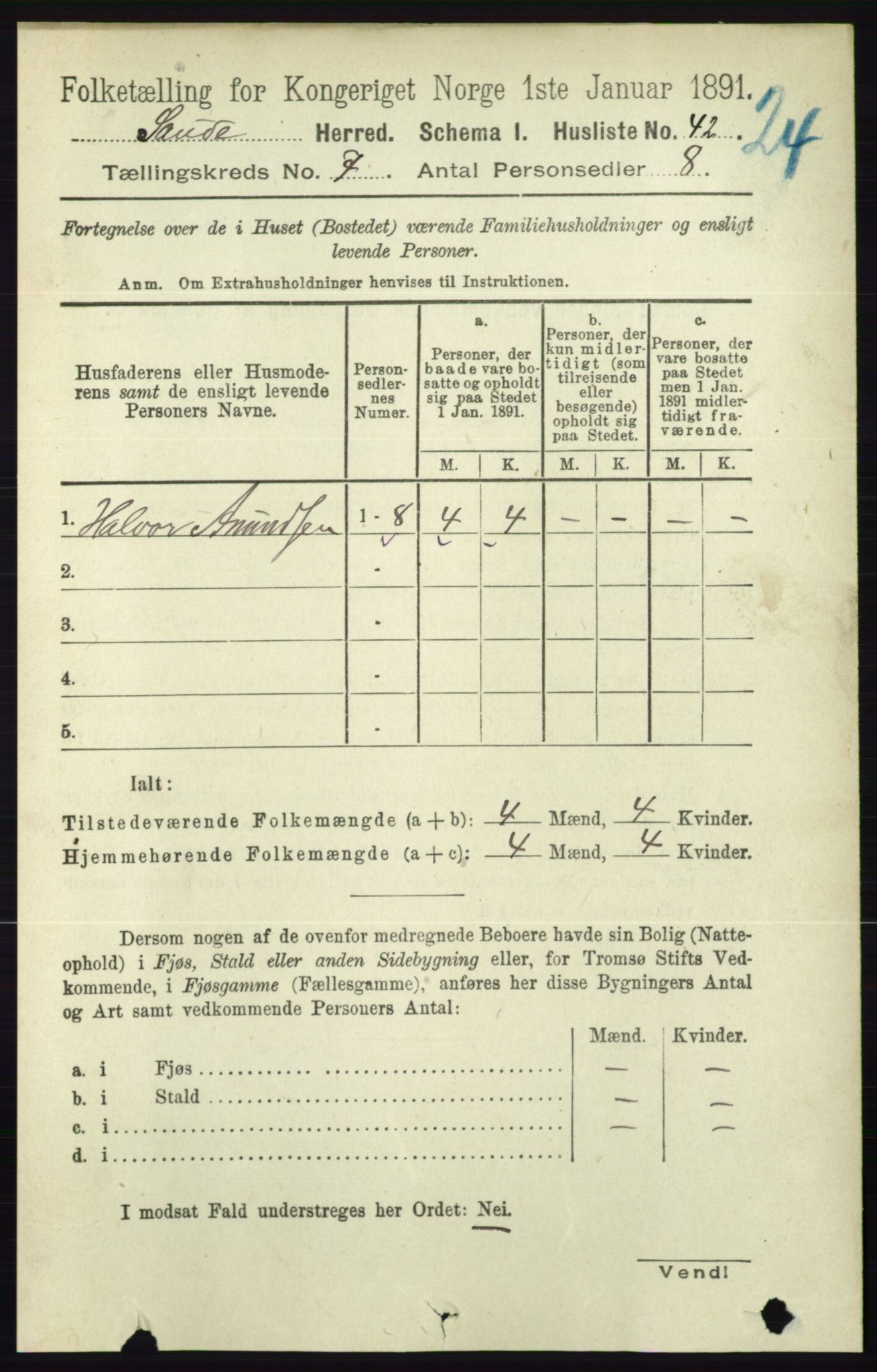 RA, 1891 census for 0822 Sauherad, 1891, p. 2025