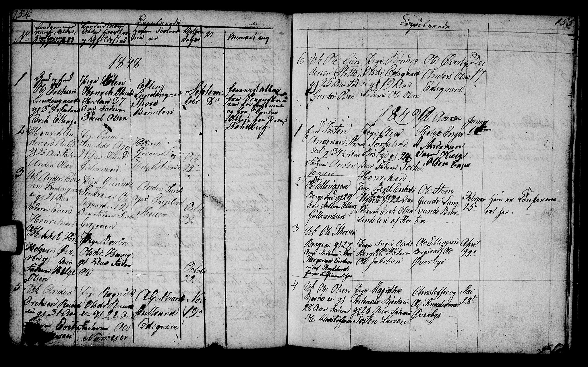 Lunder kirkebøker, SAKO/A-629/G/Ga/L0001: Parish register (copy) no. I 1, 1832-1849, p. 154-155